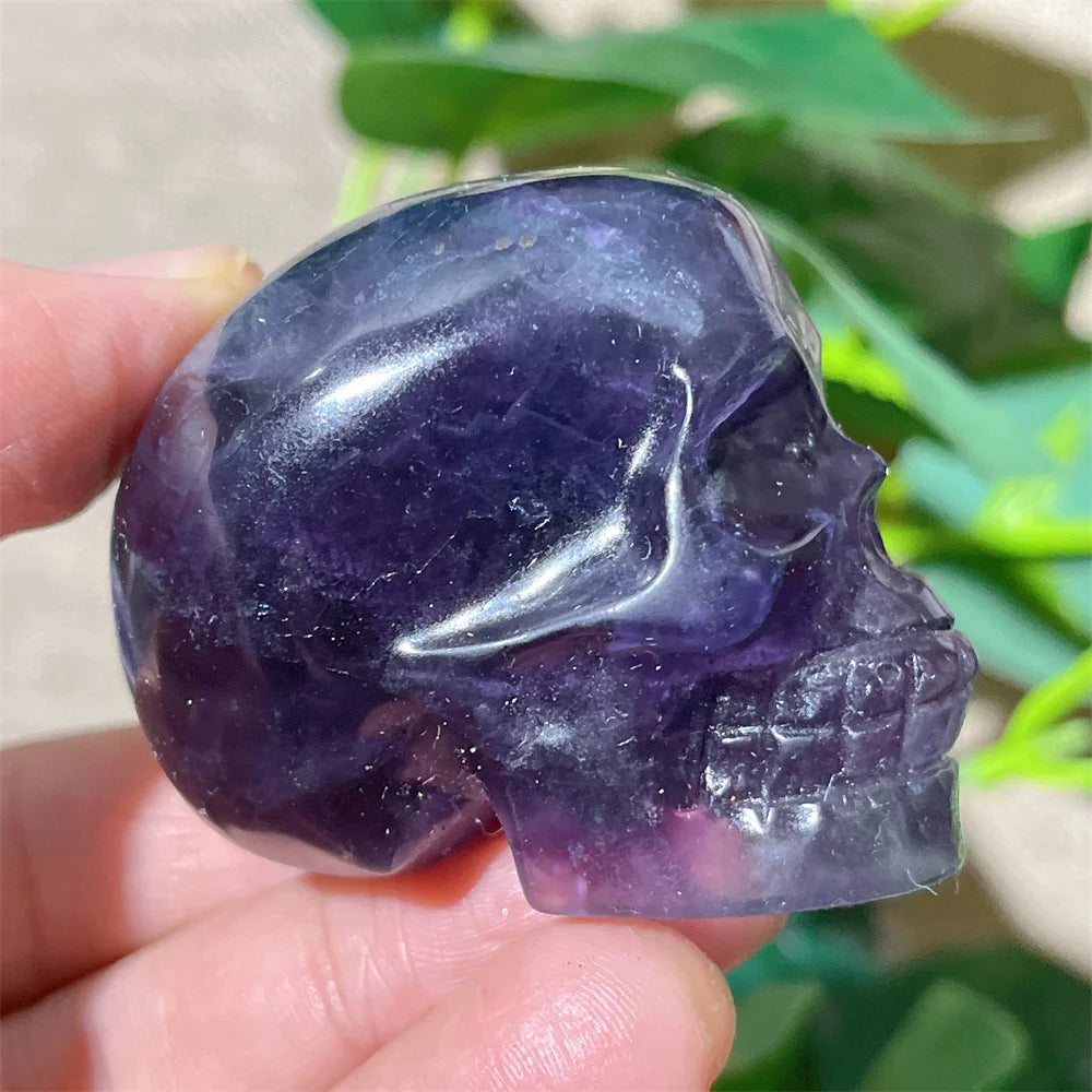 Natural Green and Purple Fluorite Crystal Skull Carving - Healing Stone, Quartz Mineral Gemstone for Spiritual Crafts, Home Decor, Meditation & Energy Work