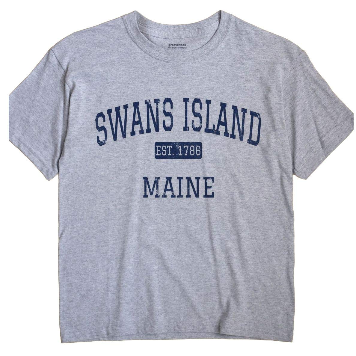 GreatCitees Swans Island Maine T-Shirt - Vintage Coastal Graphic Tee for Men & Women - Perfect for Beach Vacations, Summer Outings & Casual Wear