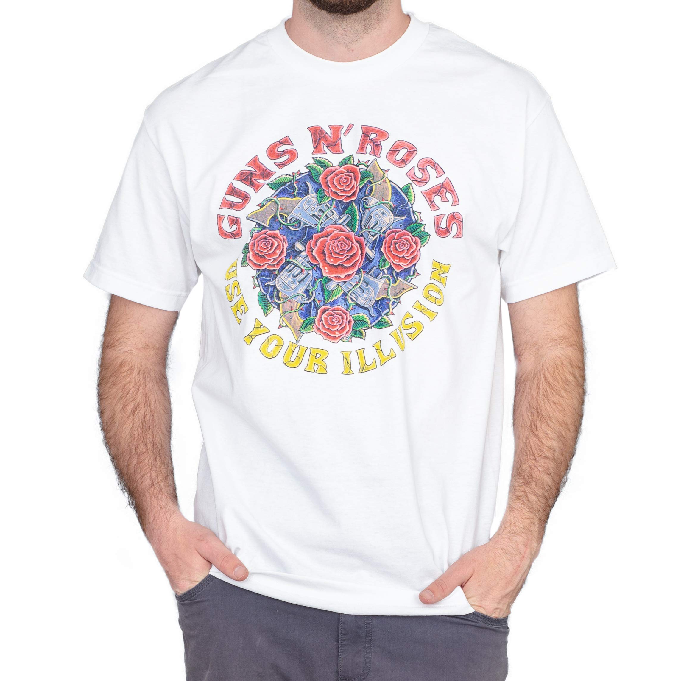 Guns N' Roses Use Your Illusion Vintage White T-Shirt for Men - Classic Rock Band Tee for Concerts & Casual Wear