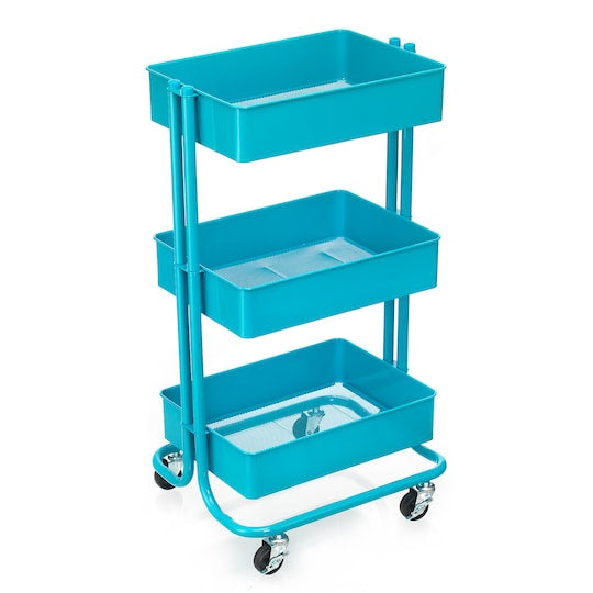 3-Tier Rolling Cart with Wheels - Turquoise Metal Utility Cart for Kitchen, Bathroom, Office & Dorm Organization - Mobile Storage Solution for Home & Work