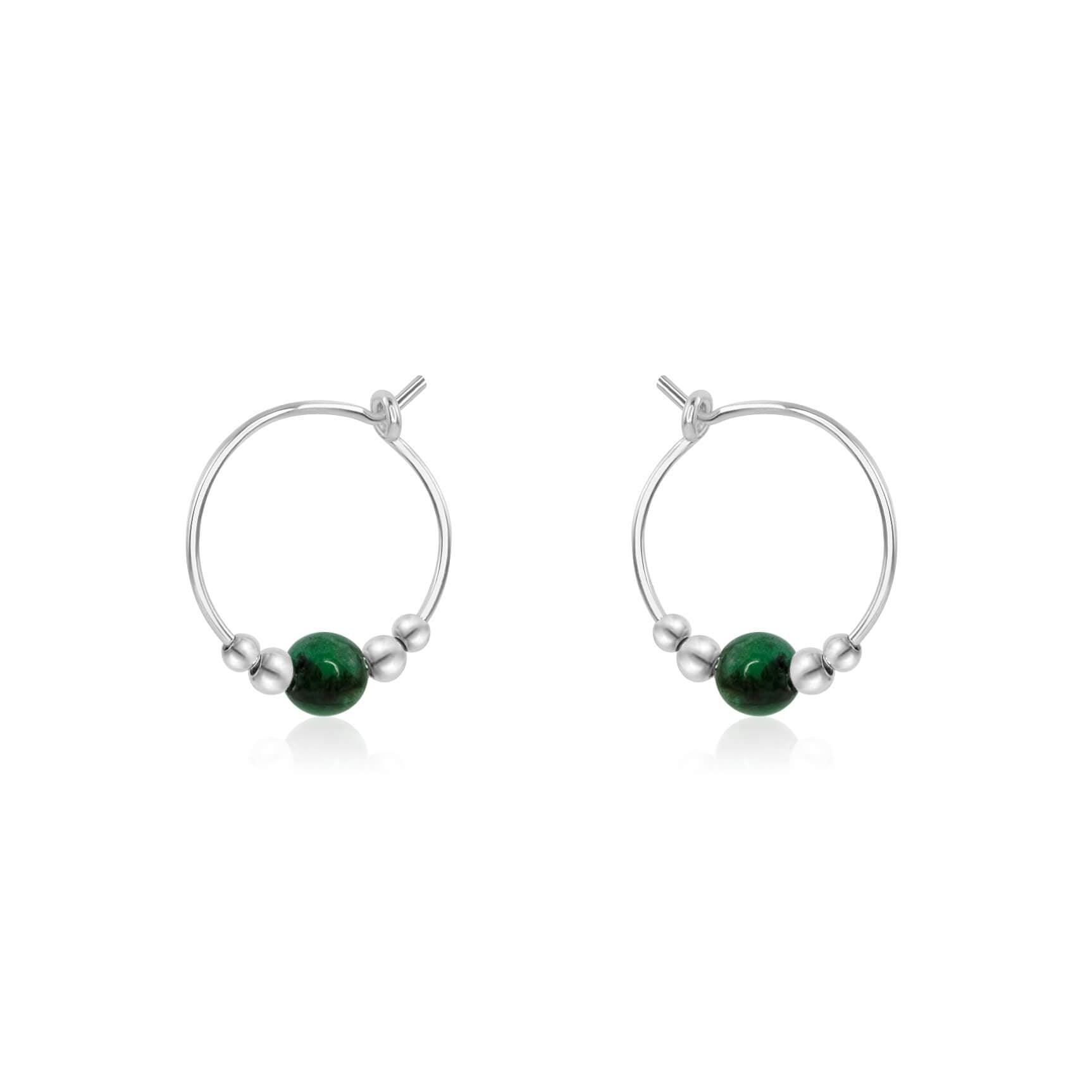Tiny Green Emerald Gemstone Bead Hoop Earrings - Elegant Dainty Jewelry for Women | Perfect for Parties, Weddings & Everyday Wear