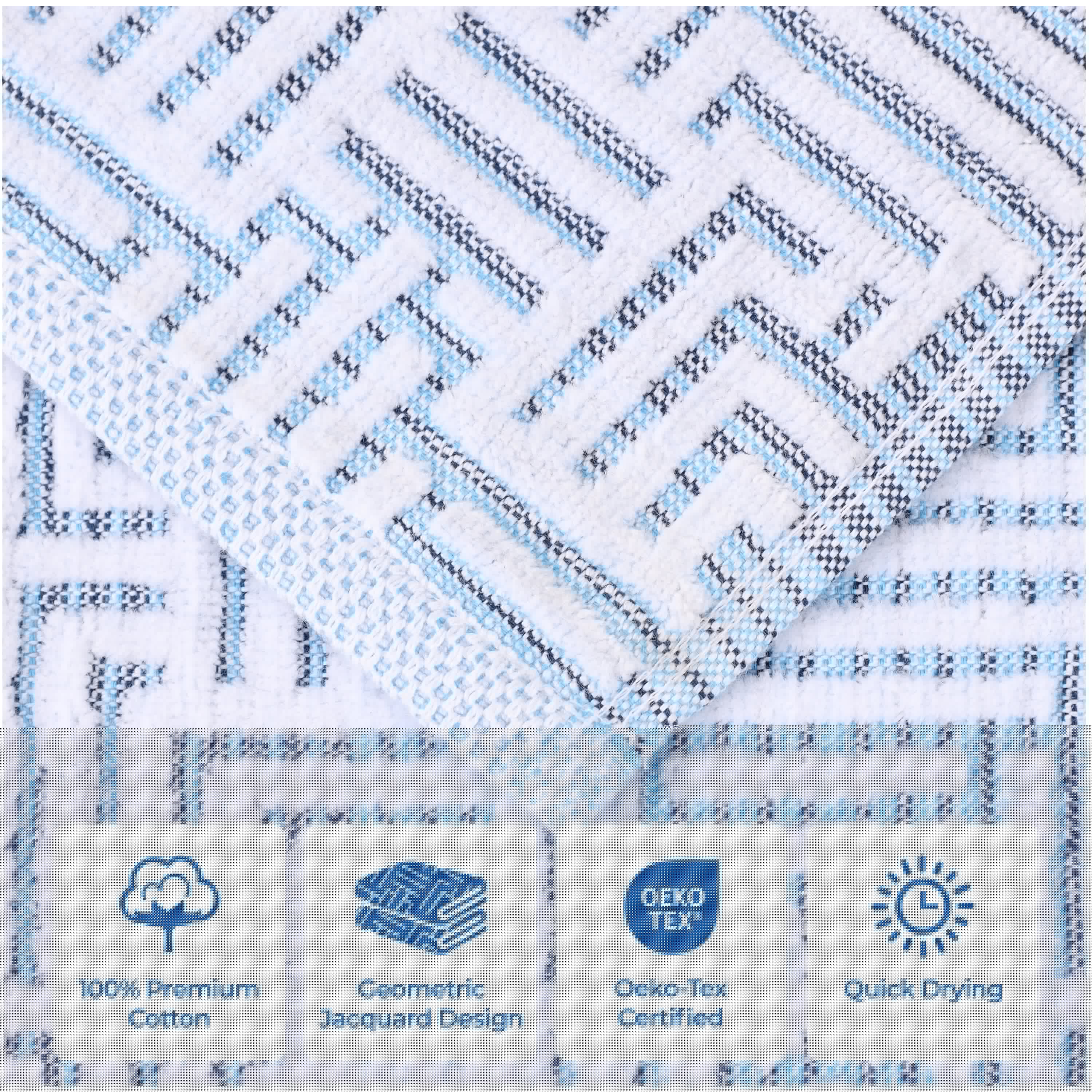 Premium 12-Piece Cotton Modern Geometric Jacquard Plush Absorbent Towel Set - Ultra Soft Bath & Kitchen Towels for Spa, Guest Bathroom & Luxury Home Decor