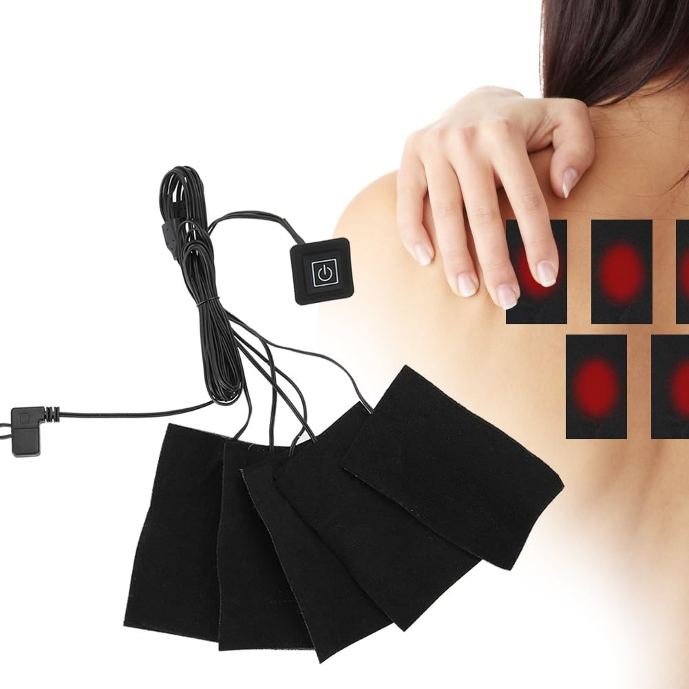 3-Speed USB Electric Heating Pads - Portable Waterproof Foldable Heating Pad Set with 5 Jacket Pads - Electric Heating Clothes for Winter Camping, Hiking, Outdoor Activities & Home Use
