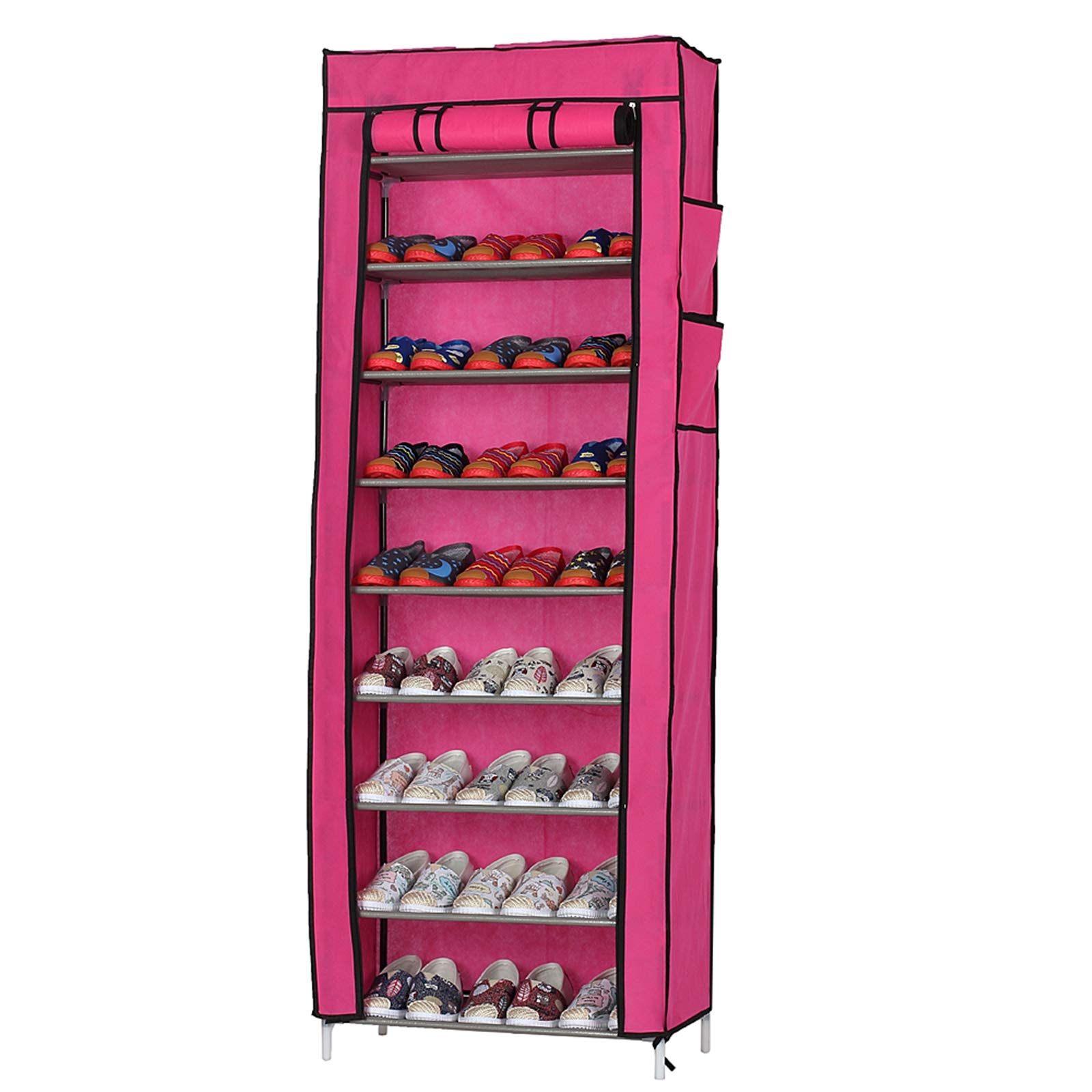 10-Tier Narrow Shoe Storage Rack with Nonwoven Fabric Cover - Vertical Space-Saving Shoe Organizer for Small Entryway, Closet & Bedroom - Stackable 9-Lattice Standing Shelf - Easy Assembly Home Organization Solution