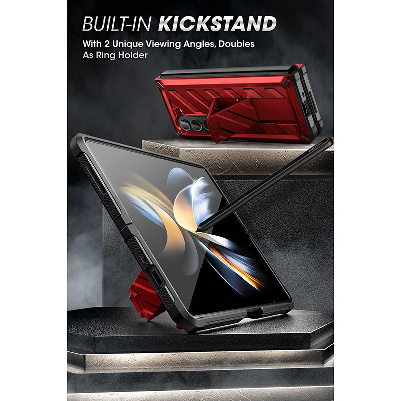 Samsung Galaxy Z Fold 5 Case with Kickstand & Screen Protector - Unicorn Beetle Pro Series, Shockproof Metallic Red | Perfect for Work, Travel & Everyday Protection
