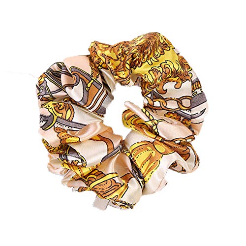 6 Pack Bohemian Floral Hair Scrunchies with Golden Chain - Soft Fabric Elastic Hair Ties for Women & Girls - Perfect for Ponytails, Buns, Cosplay & Everyday Wear