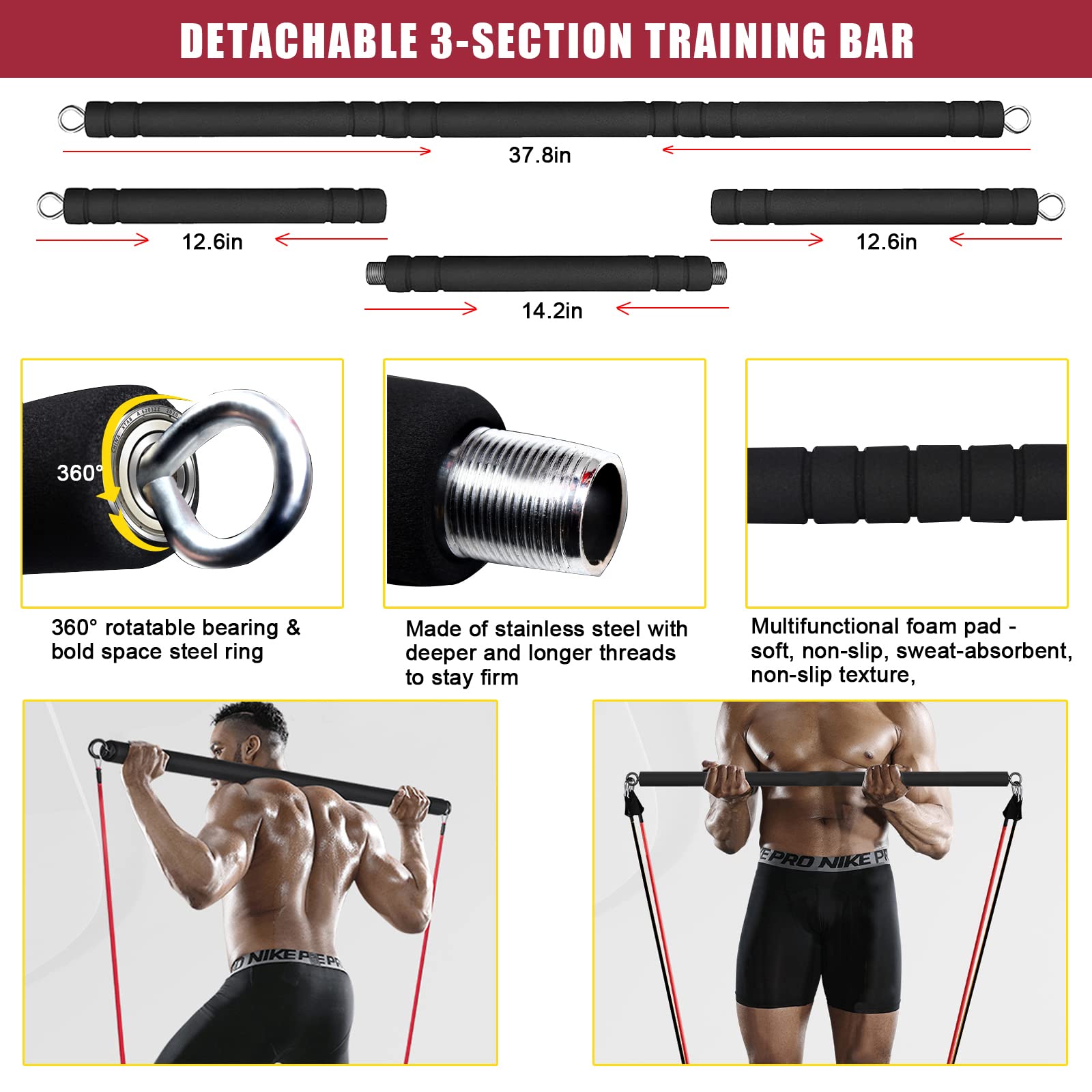 Portable Home Gym Equipment Set - 17-in-1 Workout System with Push Up Board, Resistance Bands & Pilates Bar for Strength Training, Abs & Shoulders | Perfect for Small Spaces, Travel & Full-Body Workouts at Home