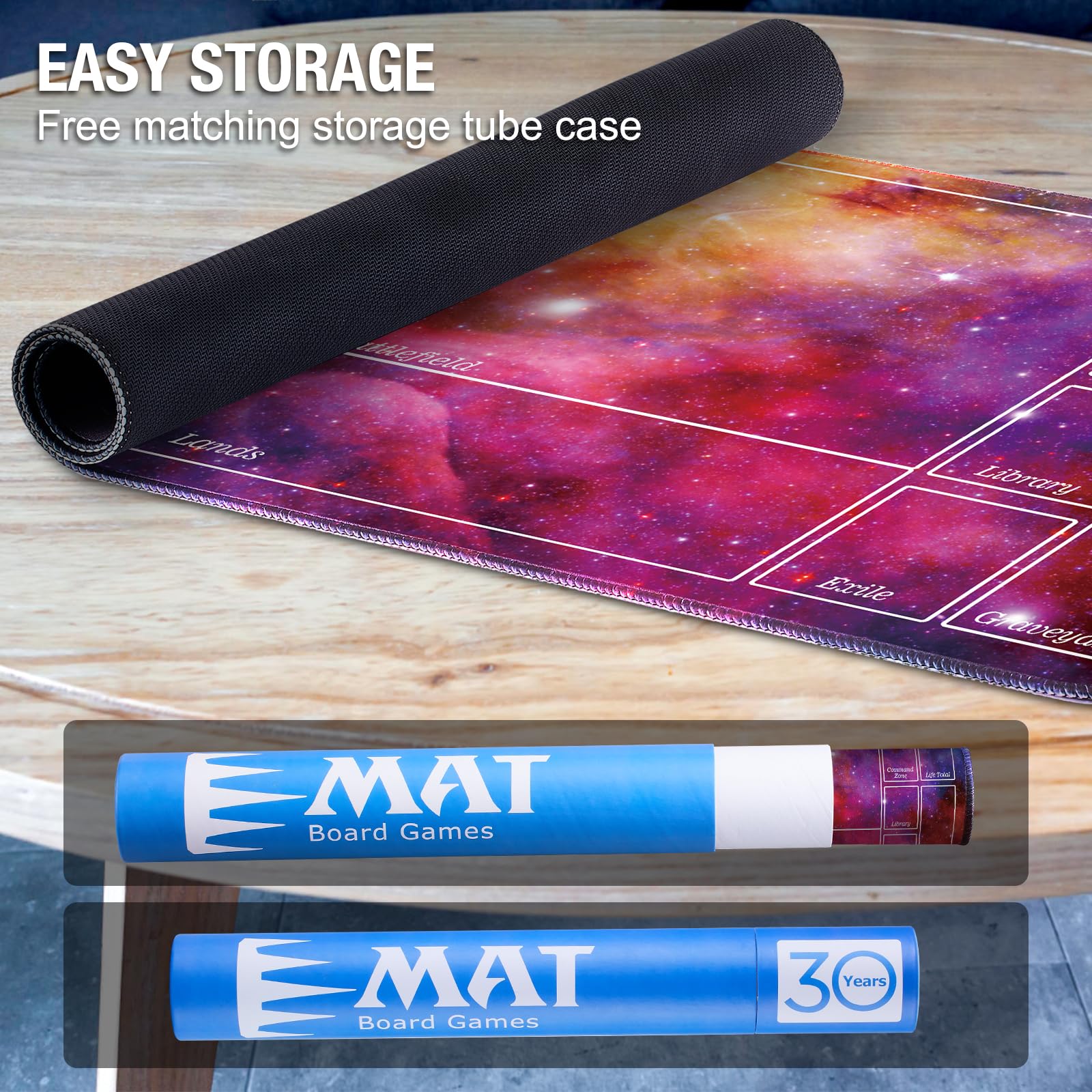 Premium MTG Playmat for Magic The Gathering - Stitched Edge Gaming Mat with Protective Tube Case - Blue Starry Design - Perfect for MTG Tournaments, Casual Play & Card Protection