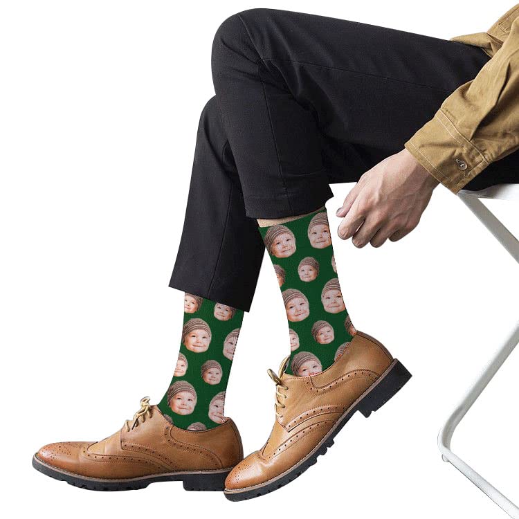 Custom Photo Printed Novelty Face Socks for Men & Women - Personalized Gift Socks with Your Picture - Dark Green Medium Size - Perfect for Birthdays, Anniversaries & Unique Gifts
