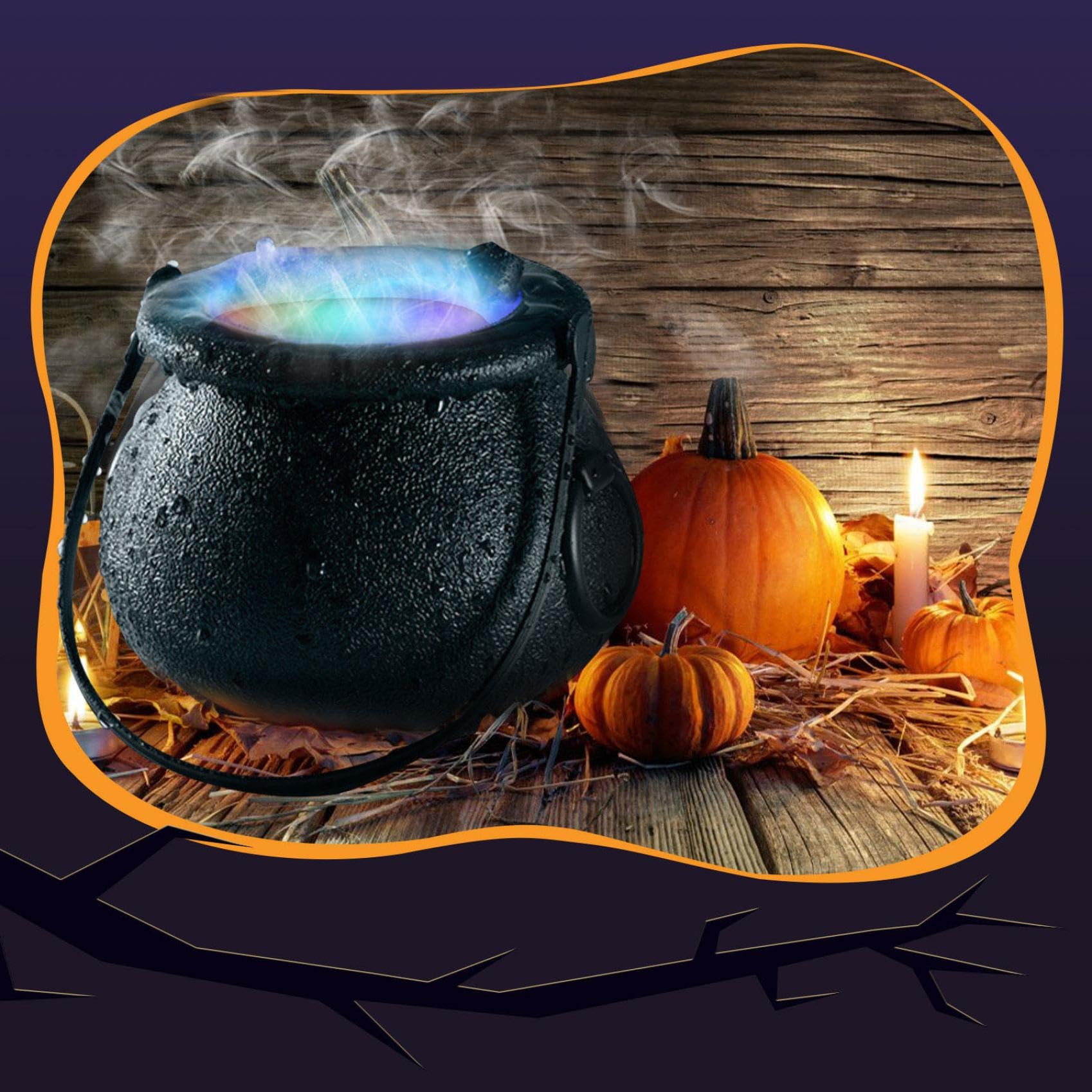 Halloween Witch Cauldron with Mist Maker - 12 LED Lights Fog Machine for Outdoor Decor, Party Supplies & Holiday Atmosphere | Perfect for Haunted Houses, Yard Displays & Spooky Events