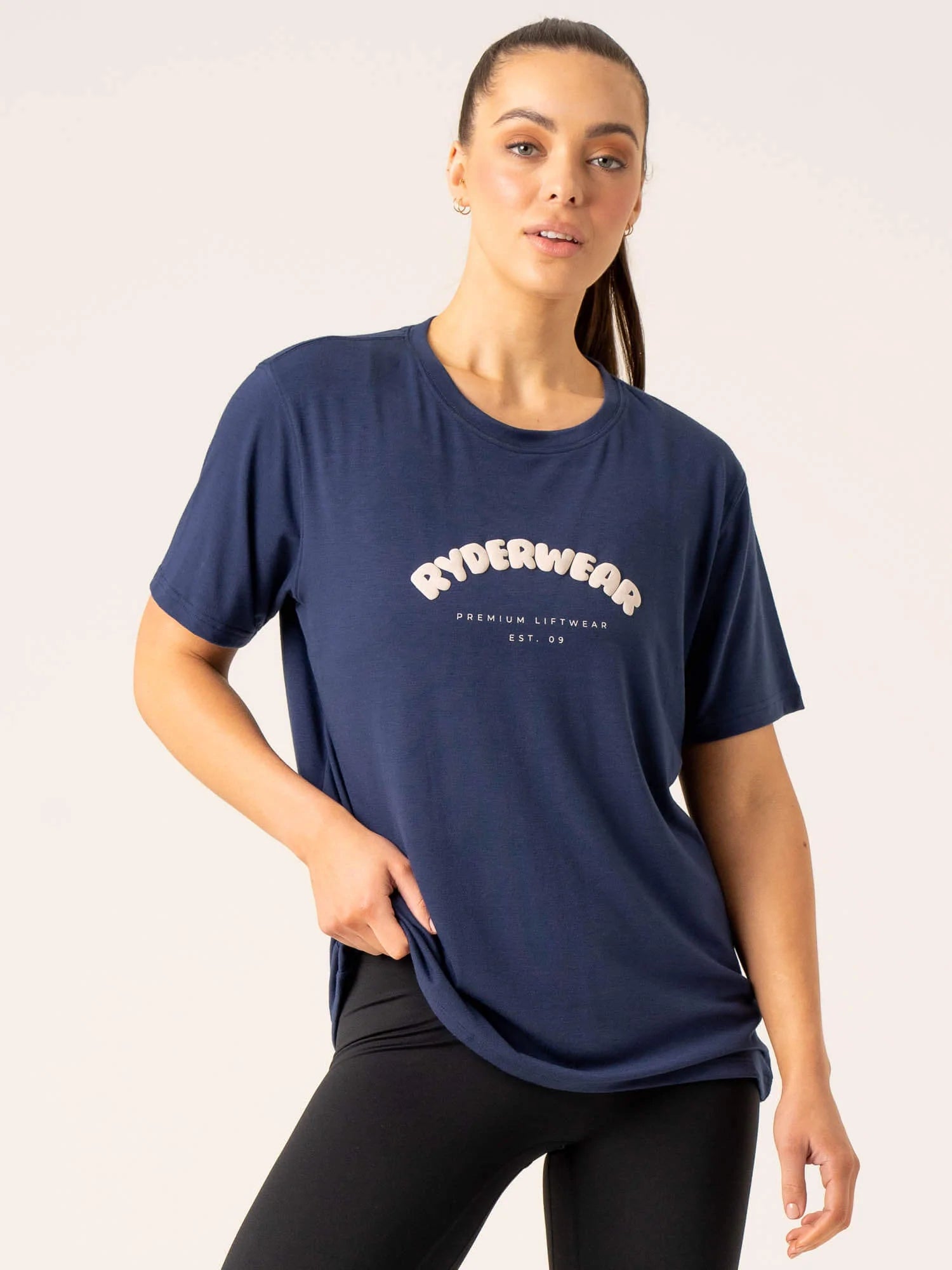 Off Side Longline T-Shirt for Men - Navy Blue Slim Fit Casual Tee - Perfect for Streetwear, Layering & Everyday Outfits
