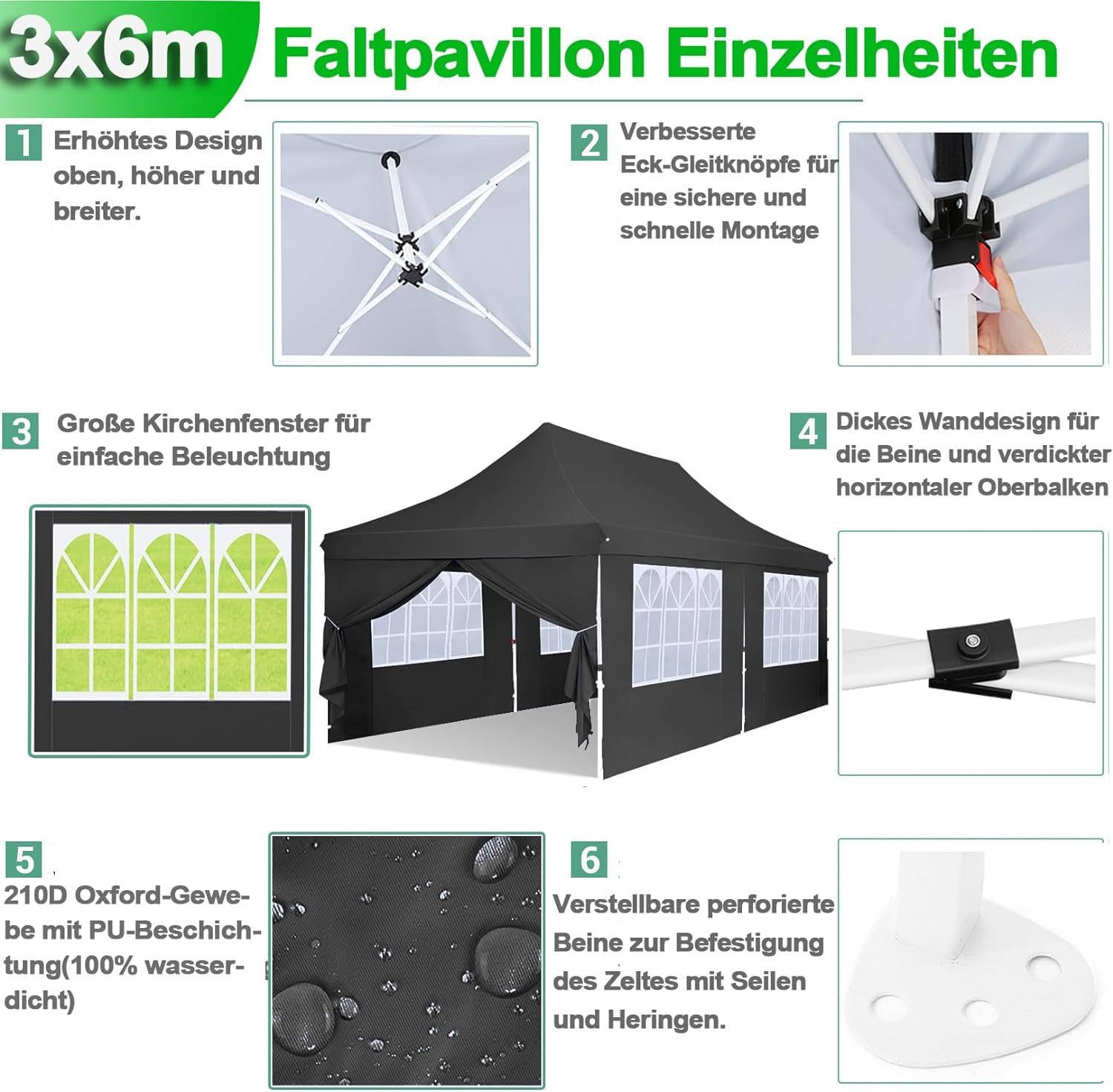 COBIZI 10x20 Pop Up Canopy Tent with 6 Sidewalls - Waterproof Commercial Instant Gazebo with UV Protection 50+ | Heavy Duty Event Shelter for Outdoor Parties, Farmers Markets & Backyard Gatherings | Includes Sandbags (Black)
