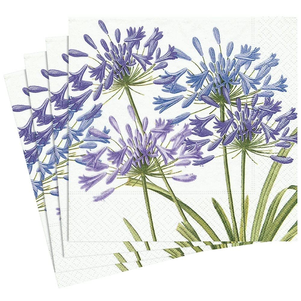 Caspari Agapanthus Floral Design Paper Dinner Napkins - 2 Packs of 20 Premium Disposable Napkins for Wedding, Party & Holiday Dining Decor