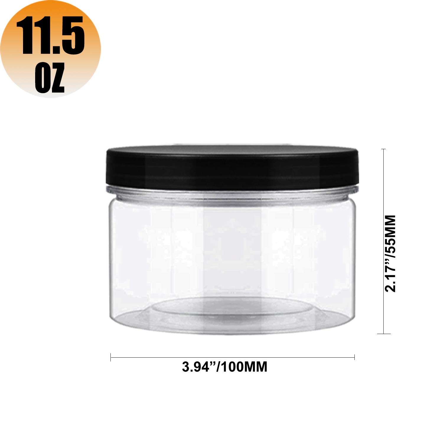12 Pack 11.5oz (340ml) Clear PET Plastic Jars with Black Lids - BPA Free Wide Mouth Containers for Cosmetics, Creams, Slime Storage - Ideal for DIY Beauty Products, Craft Supplies & Home Organization