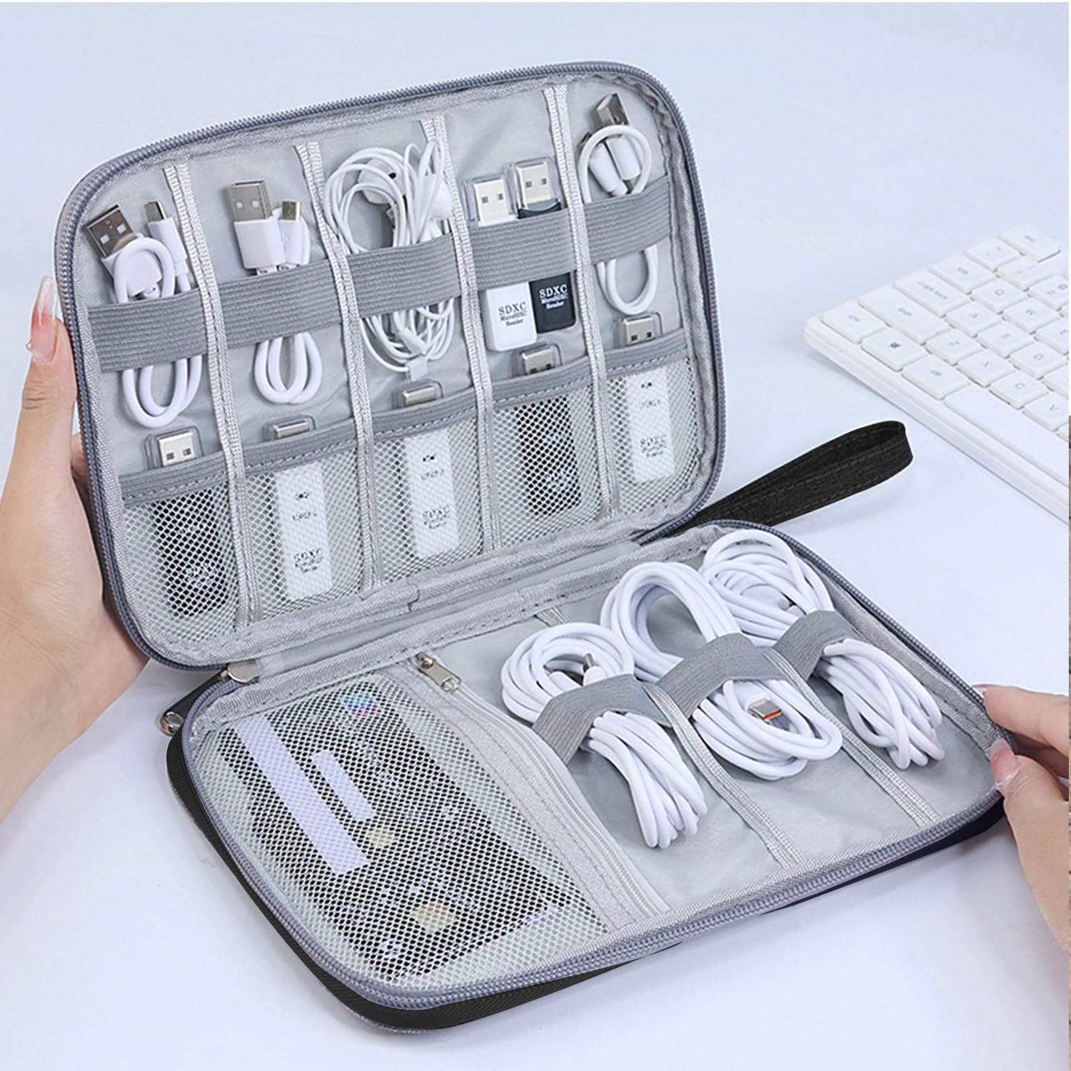 YUNYU Electronics Accessories Organizer Travel Bag - Waterproof USB Cable Storage Pouch for Chargers, Hard Drives & Tech Gadgets - Perfect for Travel, Office & Home Organization (Black)