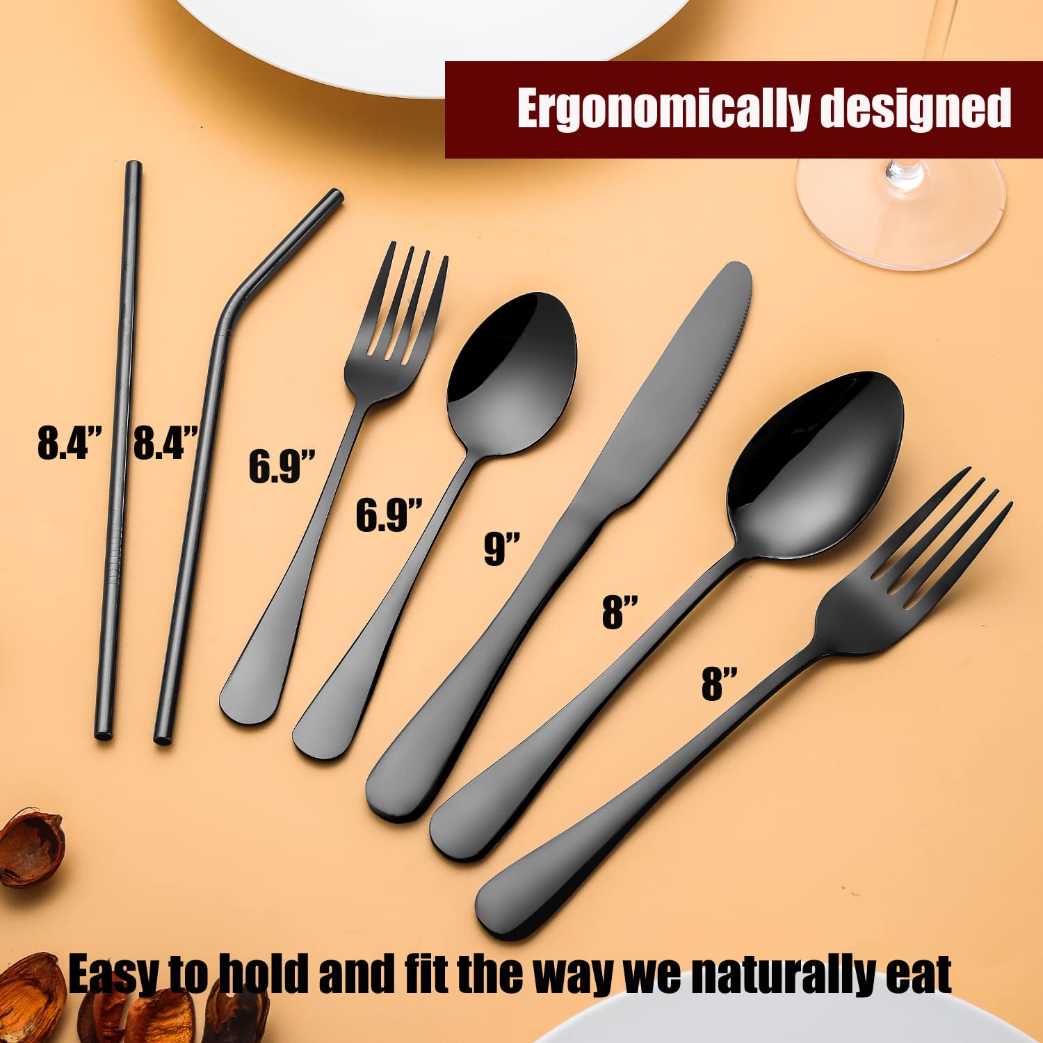 56-Piece Black Silverware Set for 8 - Stainless Steel Flatware Utensils - Dishwasher Safe Cutlery - Perfect for Dinner Parties, Restaurants & Everyday Dining