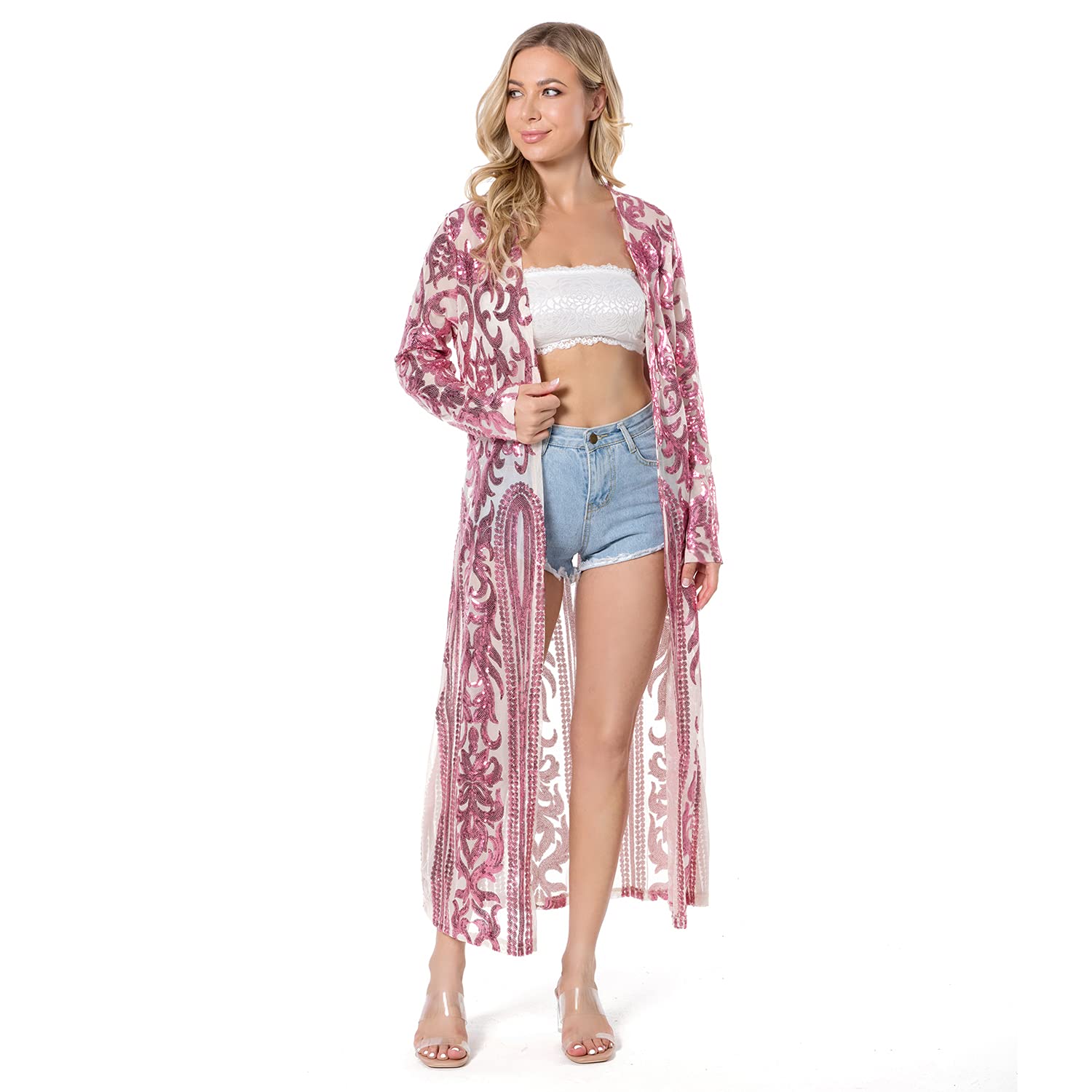 Women's Sequin Cardigan - Summer Glitter Cover Up Dress with Open Front, Sparkling Duster Coat for Evening Party, Prom & Beach Outings | Perfect for Weddings, Night Out & Special Occasions