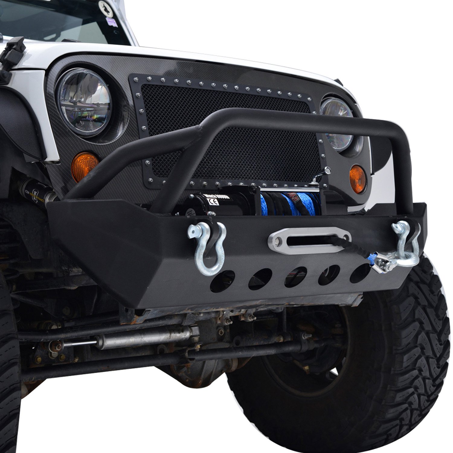 Jeep Wrangler JK Black Front Sport Bumper - Heavy Duty Off-Road Replacement for 2007-2018 Models | Perfect for Trail Riding & Rock Crawling