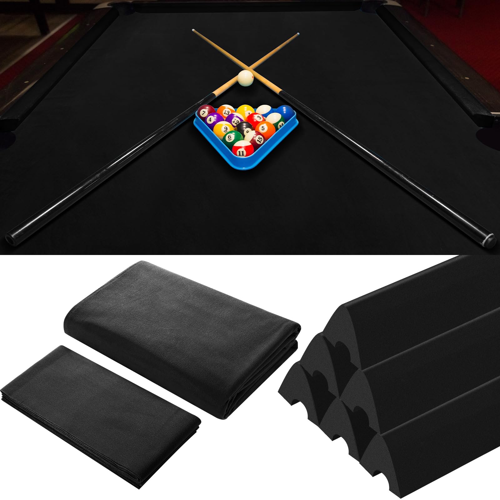 Premium 8 ft Pool Table Felt - Pre-Cut Billiard Cloth with 6 Strips & Rubber Bumpers | Durable Replacement for Bars, Clubs, Hotels | Perfect for Professional Game Rooms & Home Recreation Areas