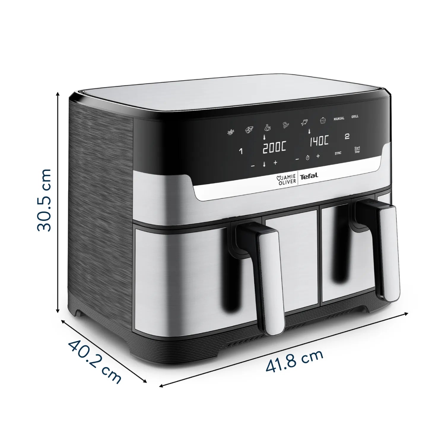 Jamie Oliver by Tefal Dual Air Fryer 8.3L EY905J - Large Capacity Healthy Oil-Free Cooking for Family Meals, Snacks & Roasts