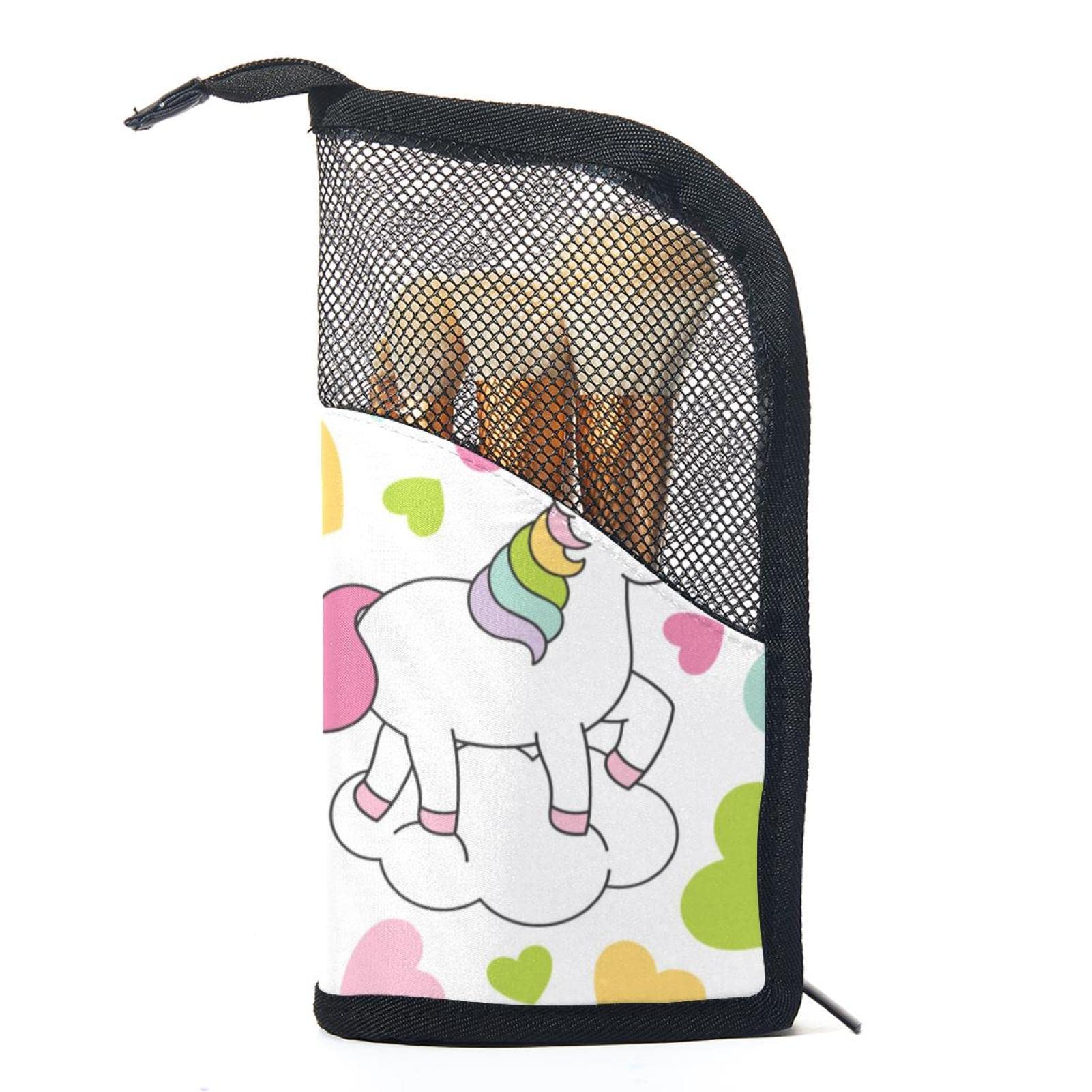 Rainbow Unicorn Makeup Brush Organizer Bag with 12 Slots - Portable Heart-Shaped Cosmetic Brush Holder Case for Travel & Home Vanity Organization