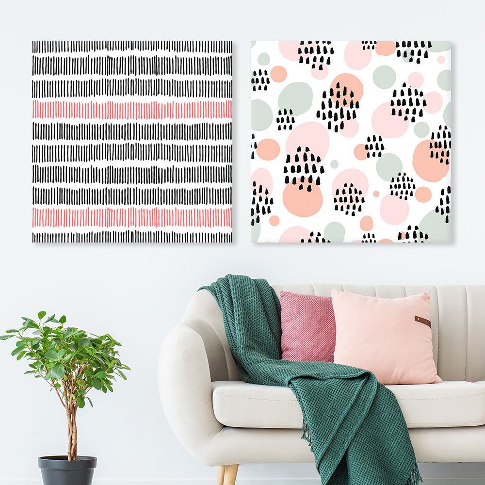 Abstract Square Canvas Wall Art Set of 2 - Modern Giclee Print Gallery Wrapped Ready to Hang - 16x16 Inch Contemporary Home Decor for Living Room, Bedroom & Office