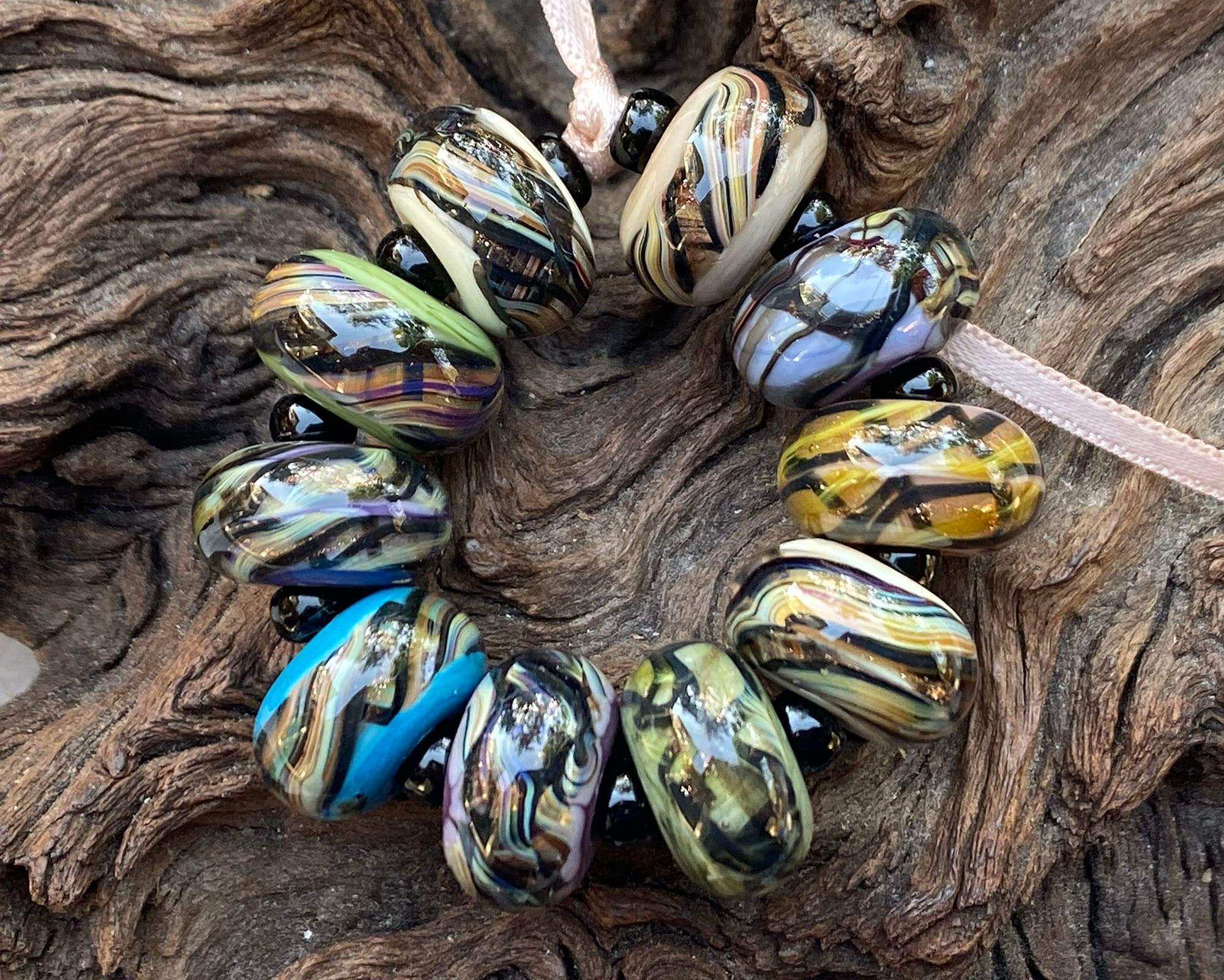 10pcs Black Shimmer Twist Lampwork Glass Beads for Jewelry Making - DIY Bracelet, Necklace, Earrings Craft Supplies - Perfect for Beading Projects and Gift Making