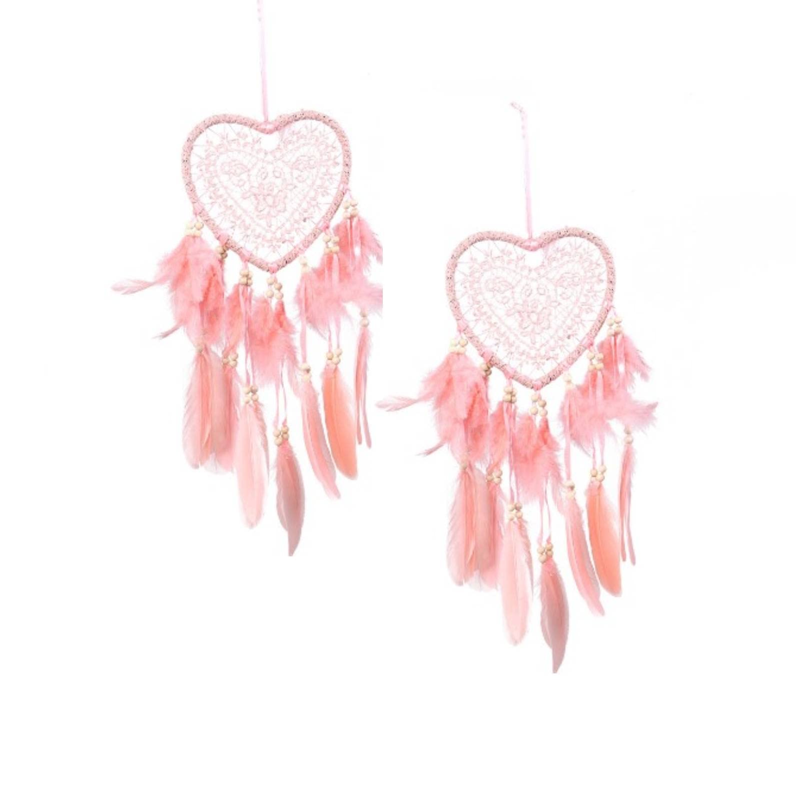 2Pcs Handmade White Heart Dream Catcher Wall Decor with Feathers - Bohemian Style Hollow Out Hanging Ornament for Girls Bedroom, Nursery, Dorm Room & Home Decoration | Perfect for Birthday Gifts, Baby Showers and Boho Chic Room Decor