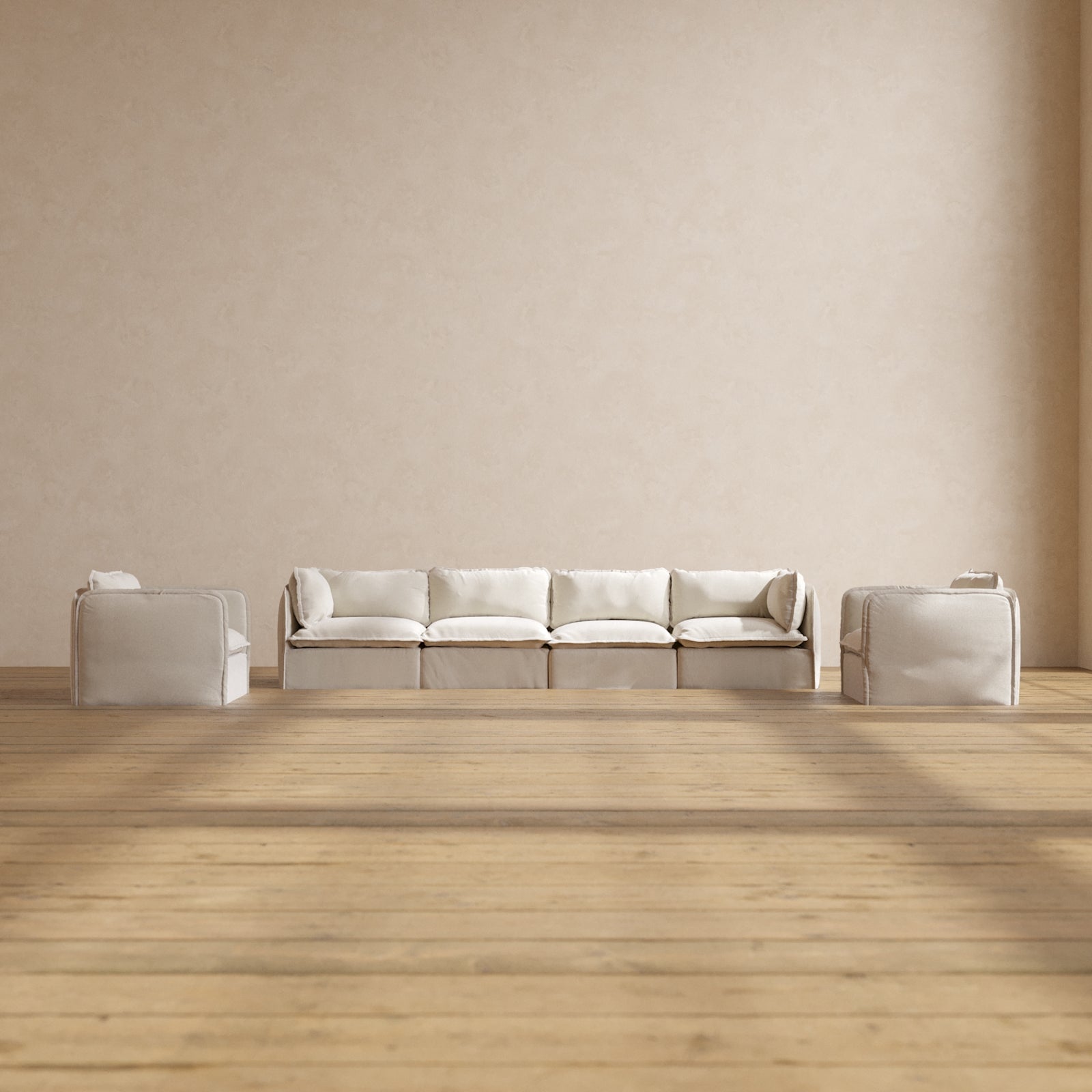 Modular Performance 4-Seater Sofa with Armchair Set in Flour Color | Modern Living Room Furniture for Home & Office | Perfect for Family Gatherings, Movie Nights & Relaxation