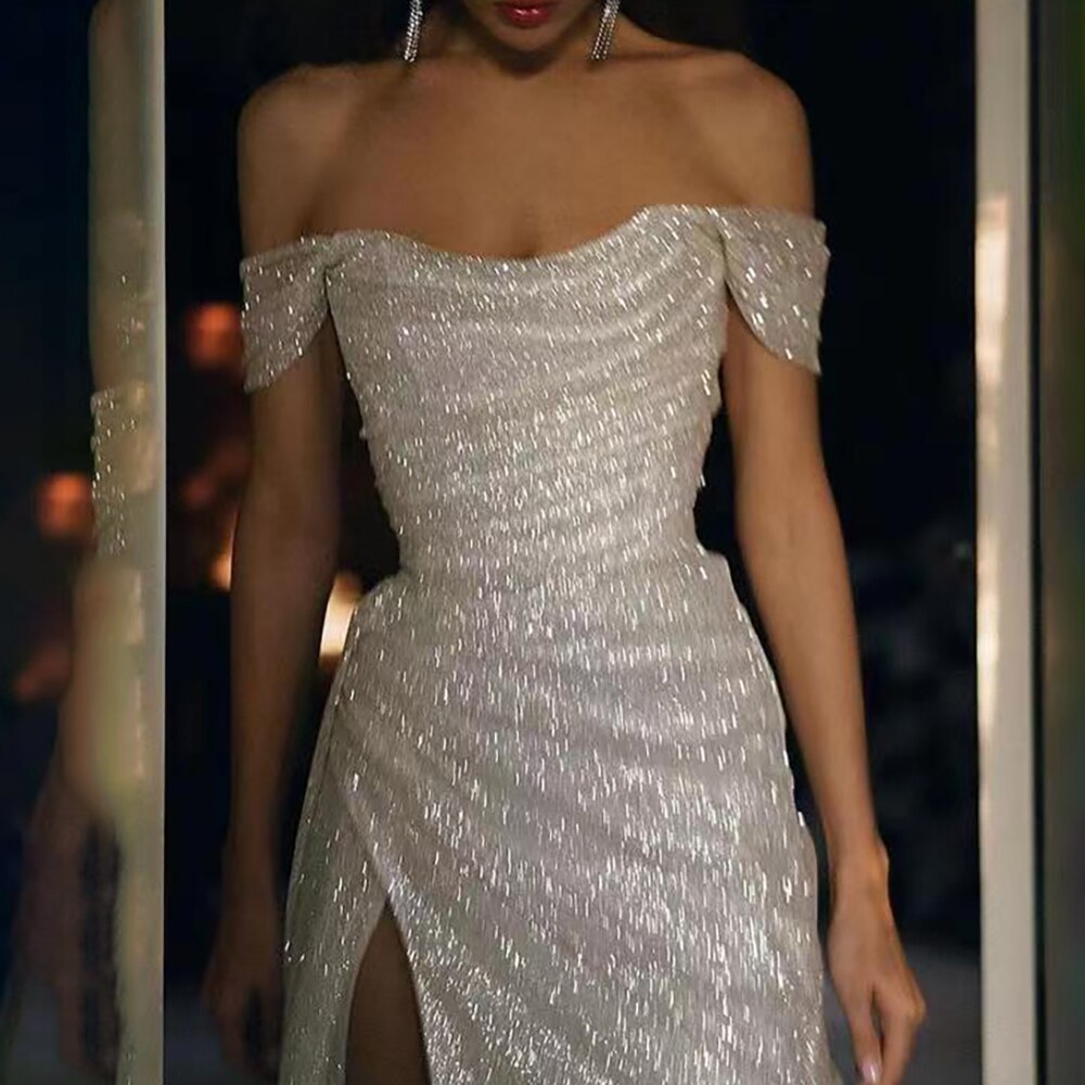 Elegant Ivory Mermaid Evening Dress with Sequins - Luxury High Slit Formal Gown for Women 2025 | Perfect for Parties, Prom, and Special Occasions