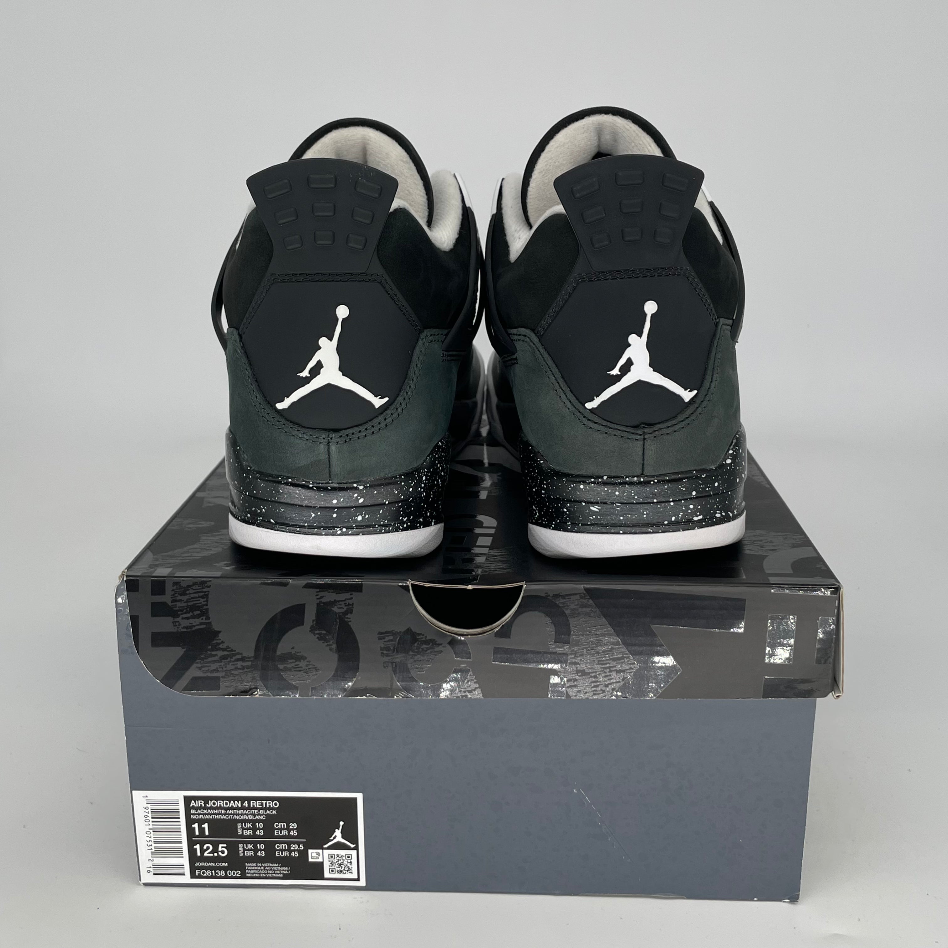 Air Jordan 4 Fear Sneakers - Men's Size 11 / Women's Size 12.5W - Style Code FQ8138-002 - Black & Grey Basketball Shoes for Streetwear & Casual Outfits