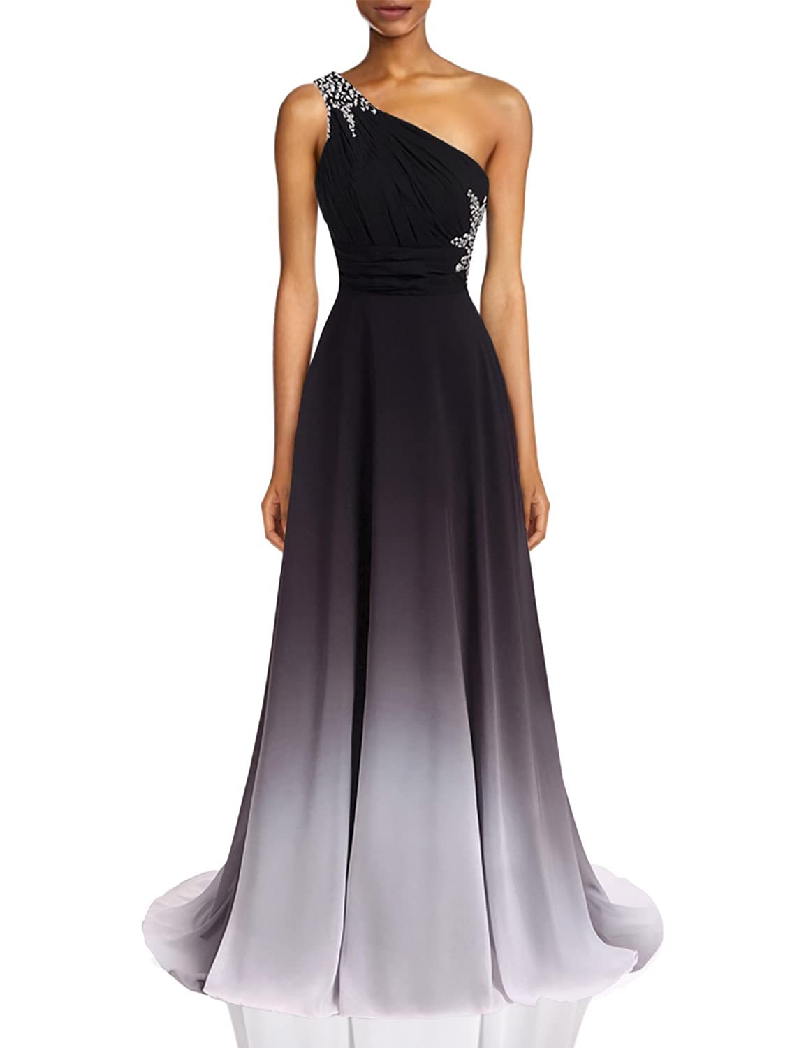 ANGELA Women's One Shoulder Ombre Long Evening Prom Dress - Elegant Wedding Party Gown for Formal Events, Homecoming & Special Occasions