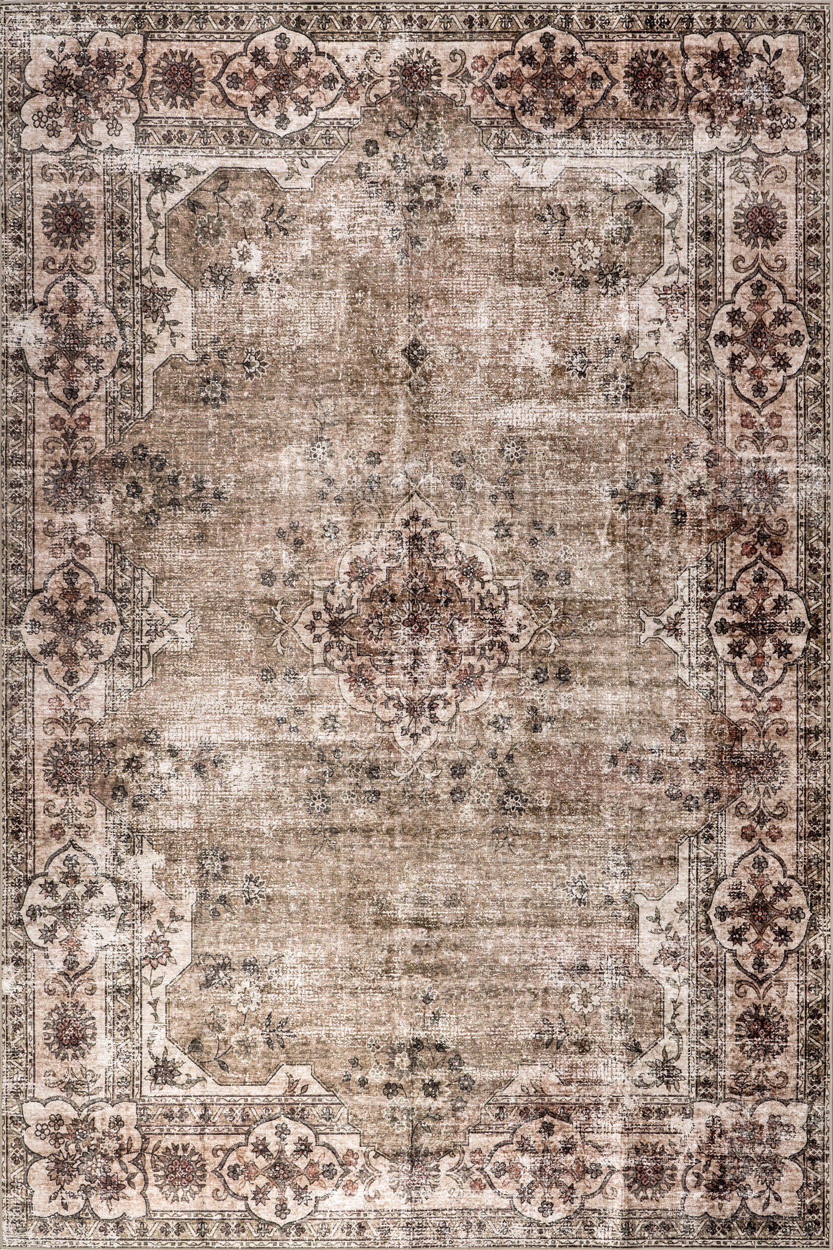 Audrina Persian Spill Proof Washable Rug - Non-Slip Beige Area Rug for Living Room, Bedroom & Dining Room | Stain Resistant & Machine Washable