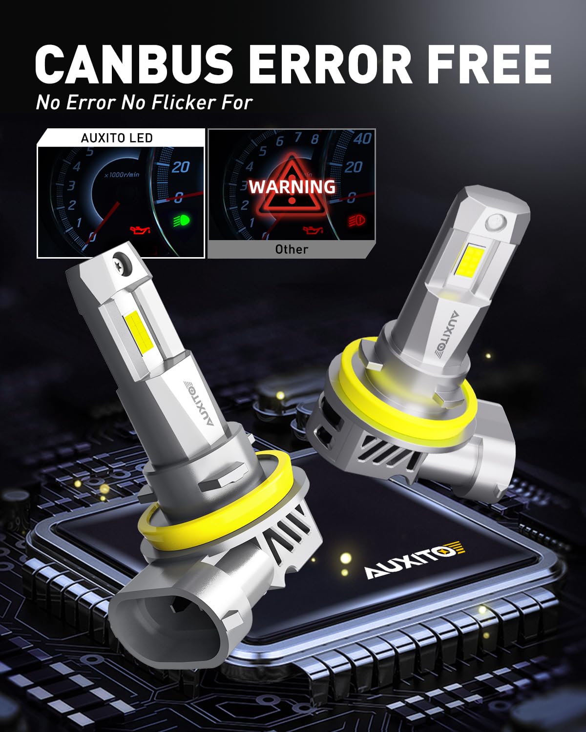 AUXITO H11/H8/H9 LED Bulbs 25000LM 800% Brighter 6500K Cool White - Mini Size Halogen Replacement Bulbs with Fan Cooling, Plug and Play - 2 Pack for Cars, Trucks, SUVs, Motorcycles - Perfect for Night Driving and Off-Road Adventures