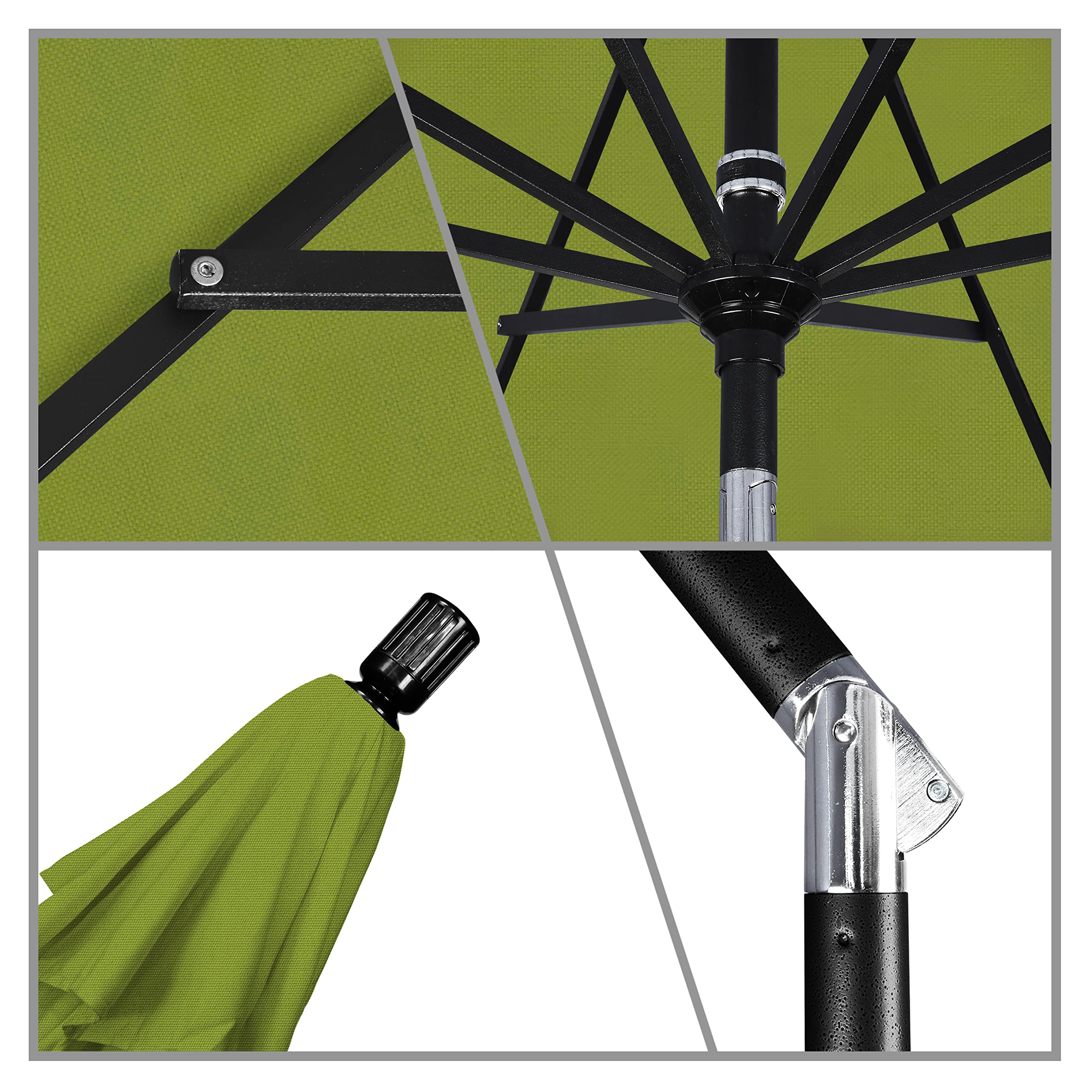California Umbrella 11' Round Aluminum Patio Umbrella with Crank Lift & Collar Tilt - Kiwi Green Outdoor Market Umbrella for Garden, Poolside, Restaurant, and Backyard Use