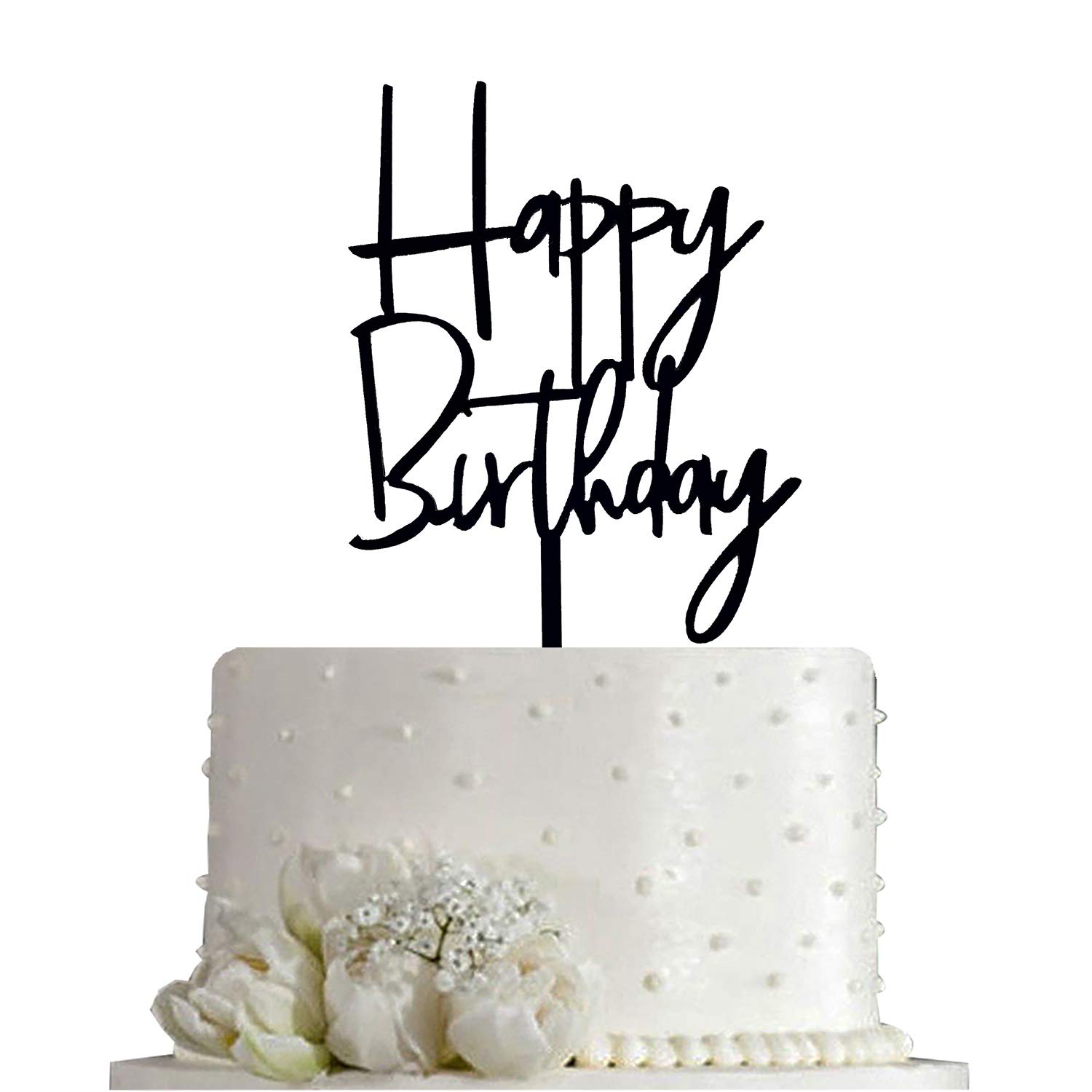 Happy Birthday Cake Topper - Elegant Black Acrylic Party Decoration for Birthday Cakes, Cupcakes & Desserts - Perfect for Birthday Parties, Baby Showers & Special Celebrations