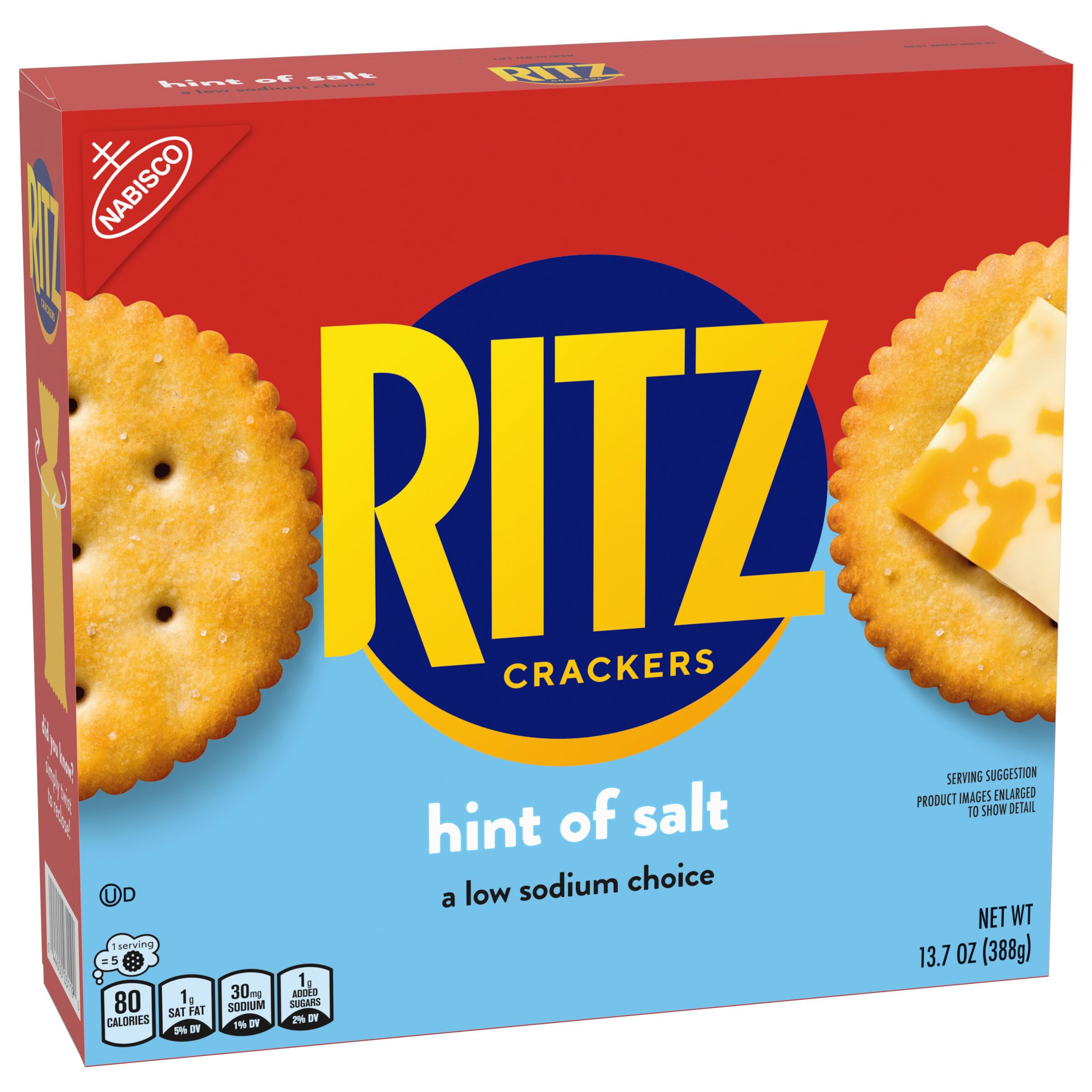RITZ Hint of Salt Crackers - Healthy Low Sodium Snacks for Kids & Adults - Perfect for Lunch Boxes, School, Office & Parties - 13.7 oz Pack