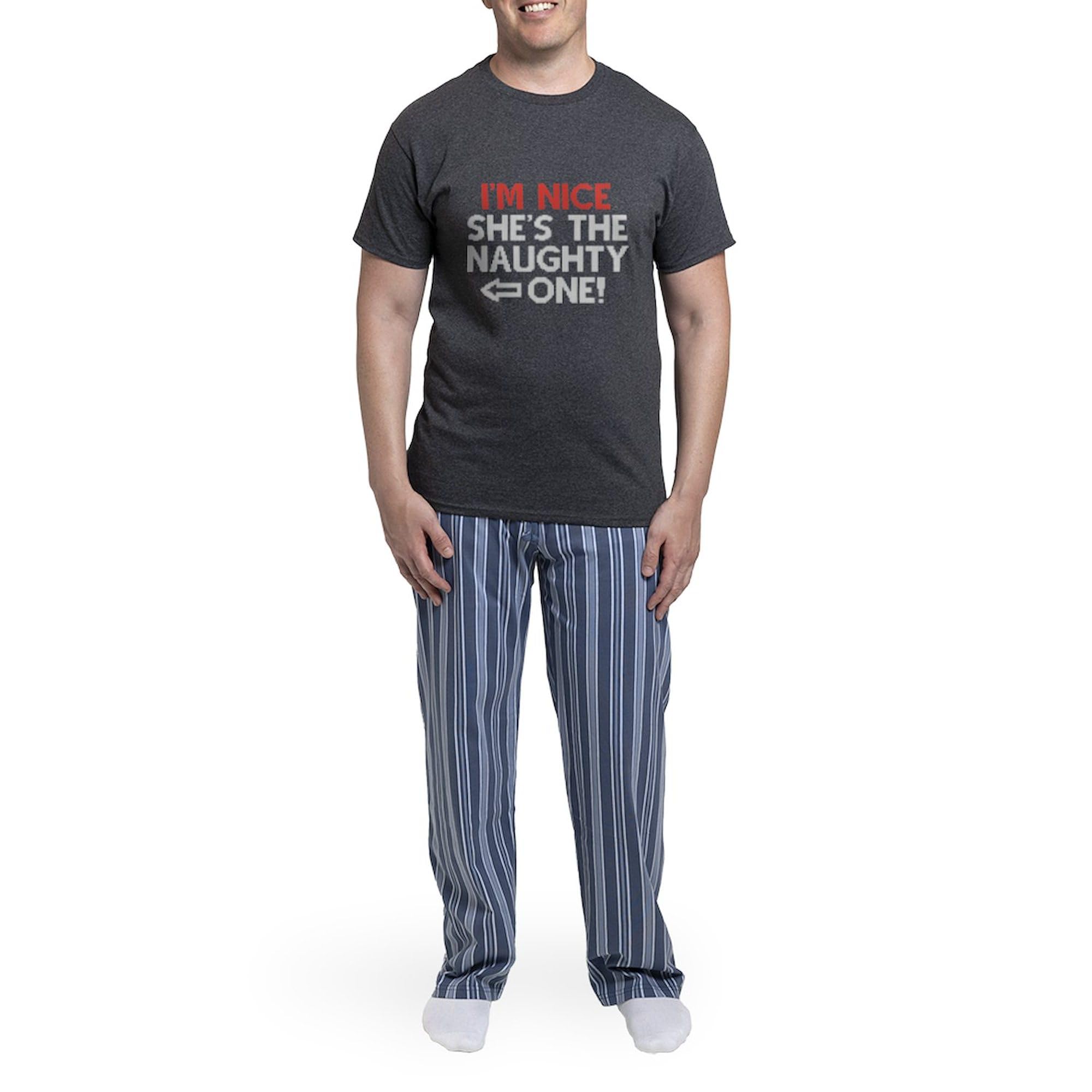 Funny Couples Pajama Set - 'I'm Nice She's The Naughty One' Novelty Sleepwear for Men & Women | Matching Sleep Pants for Couples, Christmas Gifts, Anniversary or Valentine's Day