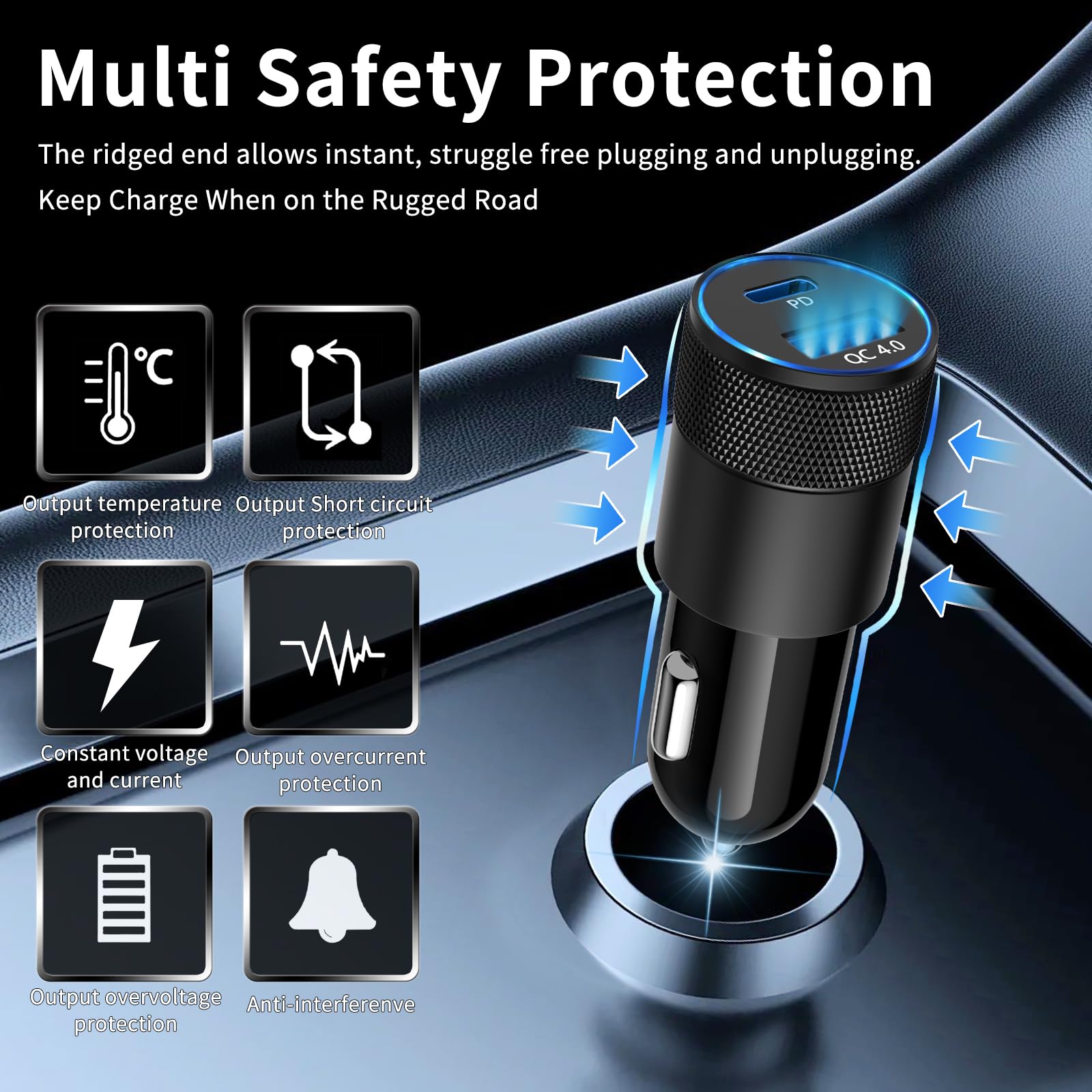 48W USB C Car Charger Fast Charging with PD&QC4.0 - Dual Port Car Phone Charger Compatible with iPhone 16/15 Pro/Samsung S24 - Perfect for Road Trips, Commuting & Travel Accessories (Works with Car/Truck/SUV)