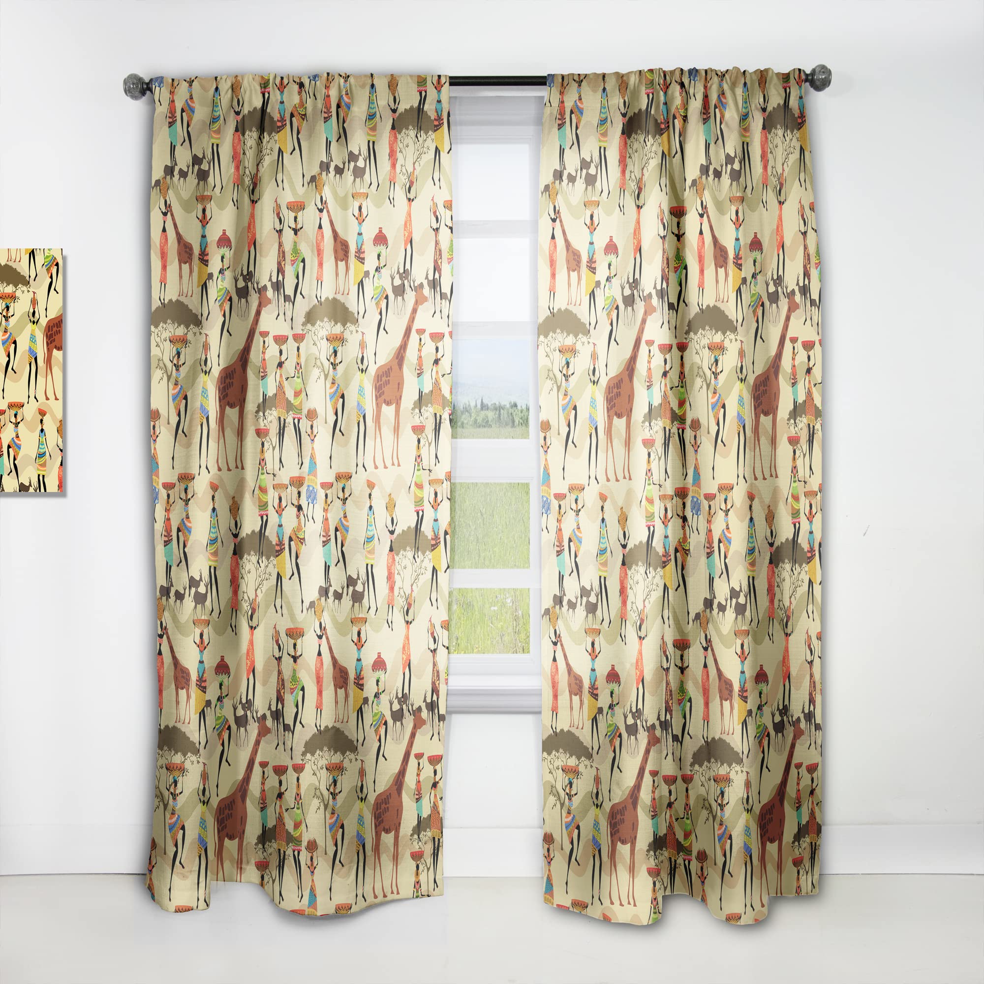 DesignQ African Women Print Thermal Insulated Curtains - Single Panel 52x90 Inches - Elegant Drapes for Bedroom & Living Room - Perfect for Home Decor & Blackout Needs