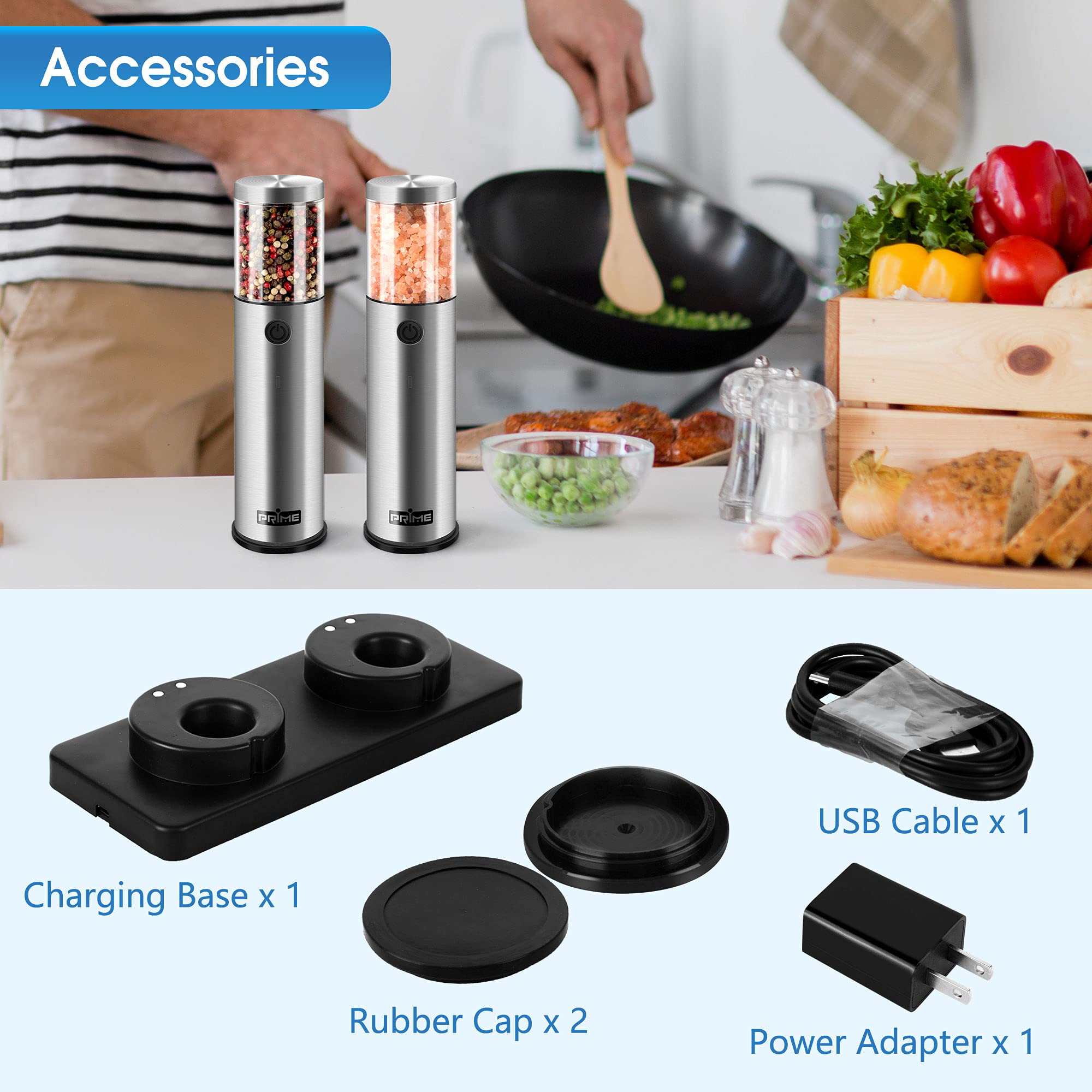 Premium Electric Salt and Pepper Grinder Set - 2 Rechargeable Mills with USB Charging Base & Adjustable Coarseness | Automatic Touch Control | Stainless Steel (Version 2.2) | Perfect for Kitchen, Dining Table & Gourmet Cooking