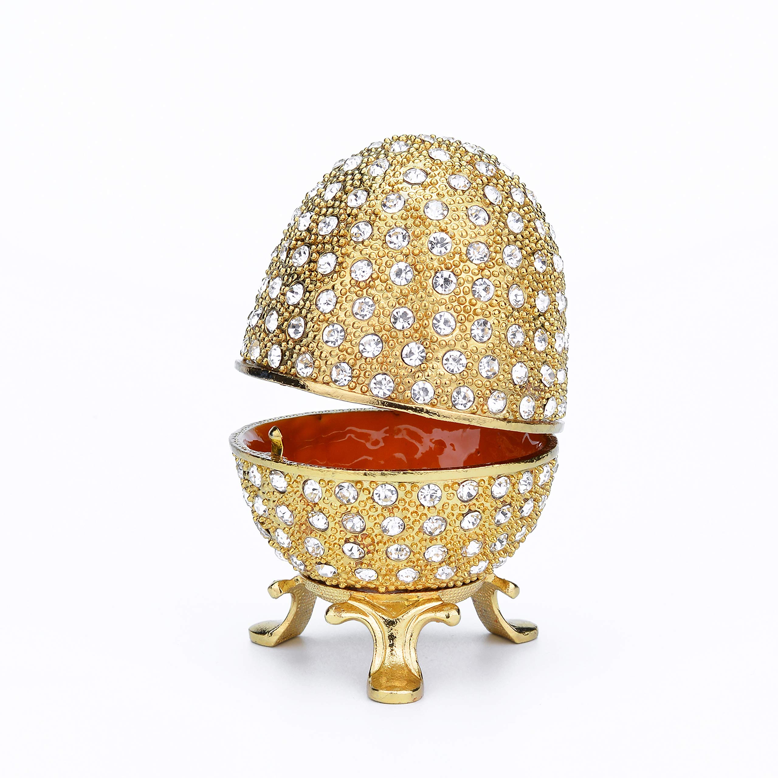 QIFU Gold Easter Egg Style Hand-Painted Hinged Jewelry Box - Elegant Gift Box for Jewelry Storage, Perfect for Easter Gifts, Mother's Day Presents & Home Decor