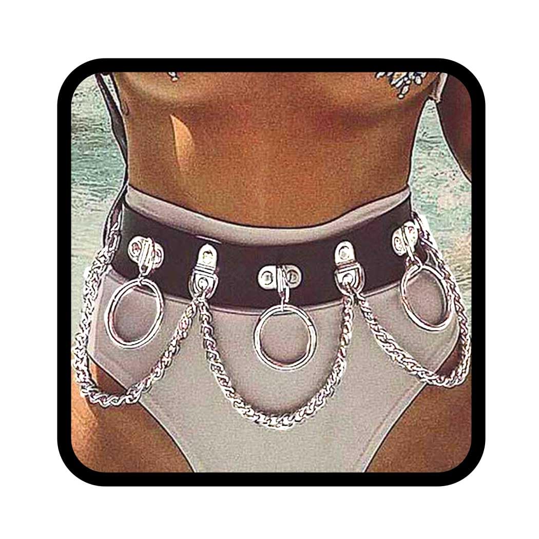 Trendy Punk Leather Waist Chain Belt - Gothic Body Jewelry for Women & Girls | Perfect for Music Festivals, Rave Parties & Boho Fashion