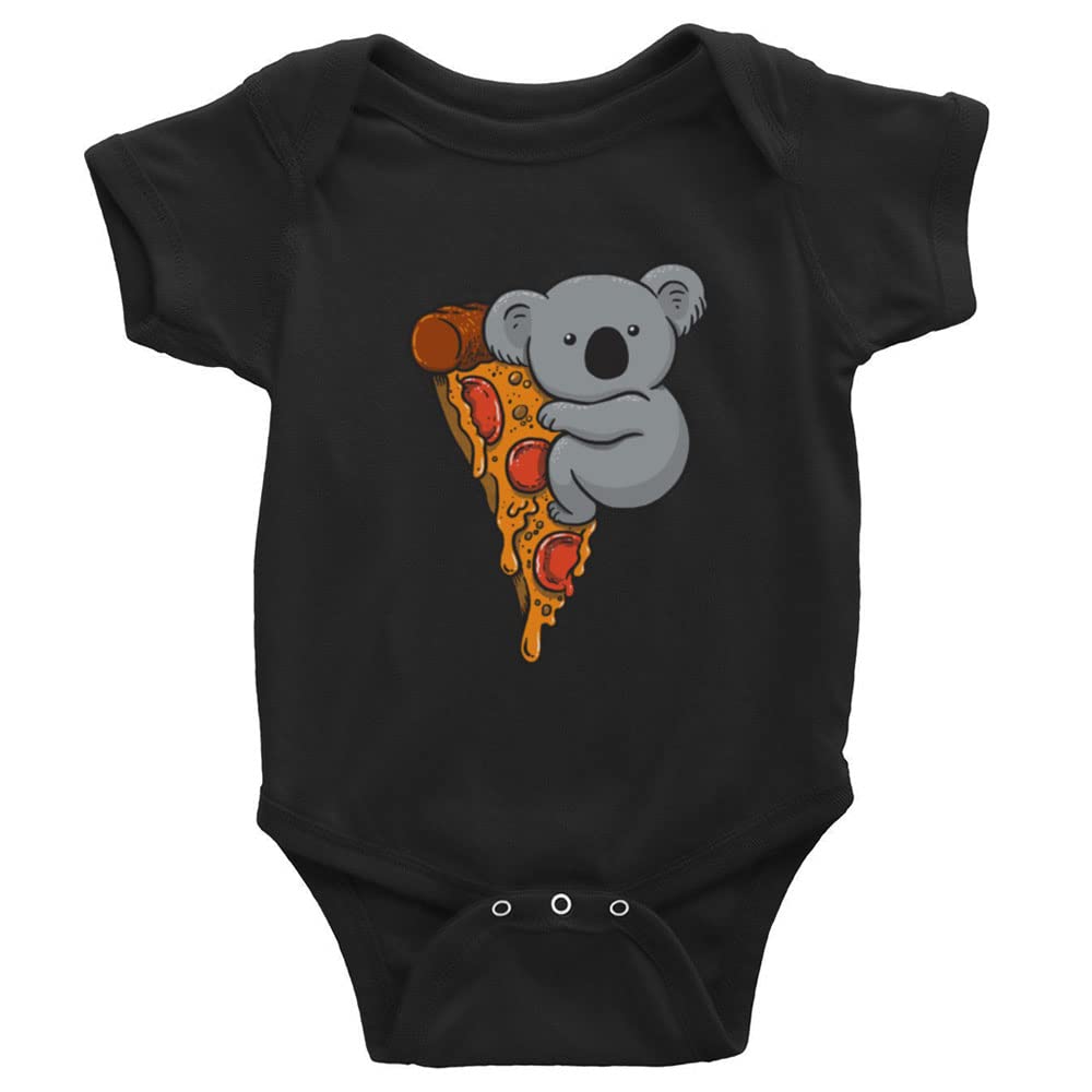 Adorable Koala Pizza Print Long Sleeve Baby Bodysuit - Soft Cotton Newborn Onesie for Boys & Girls - Perfect for Summer Outings & Photo Shoots