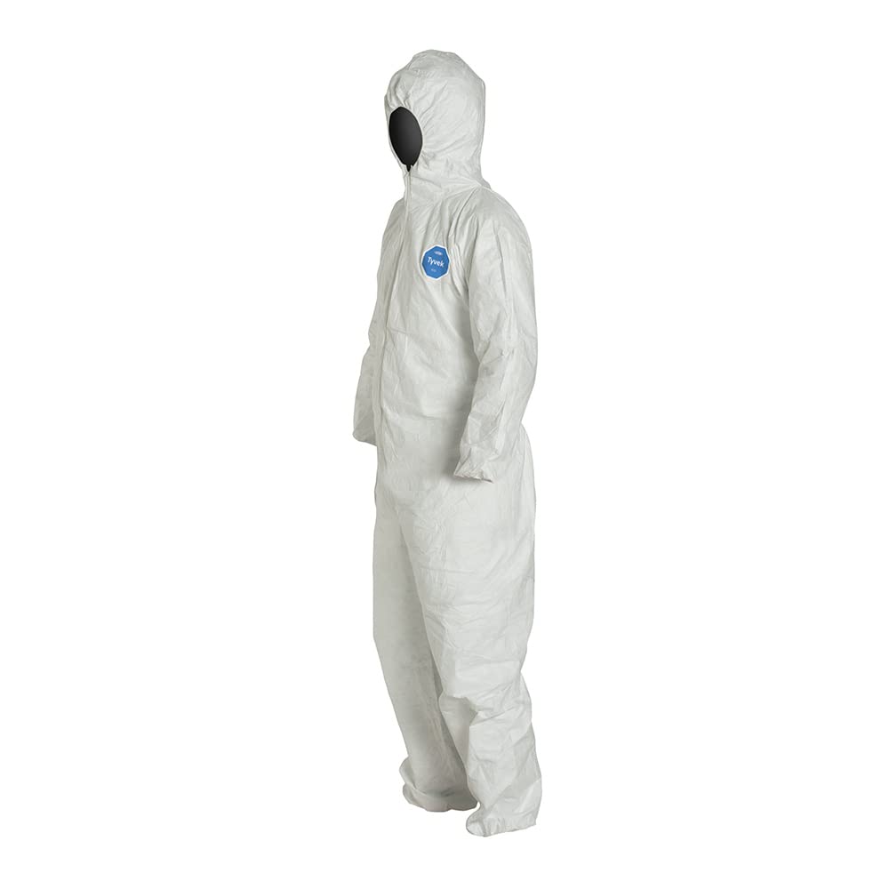 DuPont Tyvek 400 TY127S Disposable Protective Coverall with Respirator-Fit Hood & Elastic Cuffs - White PPE Suit for Chemical Protection, Healthcare & Industrial Safety | Ideal for Medical Workers, Lab Technicians & Hazardous Material Handling