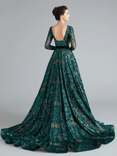 WOWBRIDAL Women's Sequin Evening Gown - Luxury Chapel Train Prom Dress for Weddings, Galas & Formal Events | Elegant Long Formal Dresses for Special Occasions