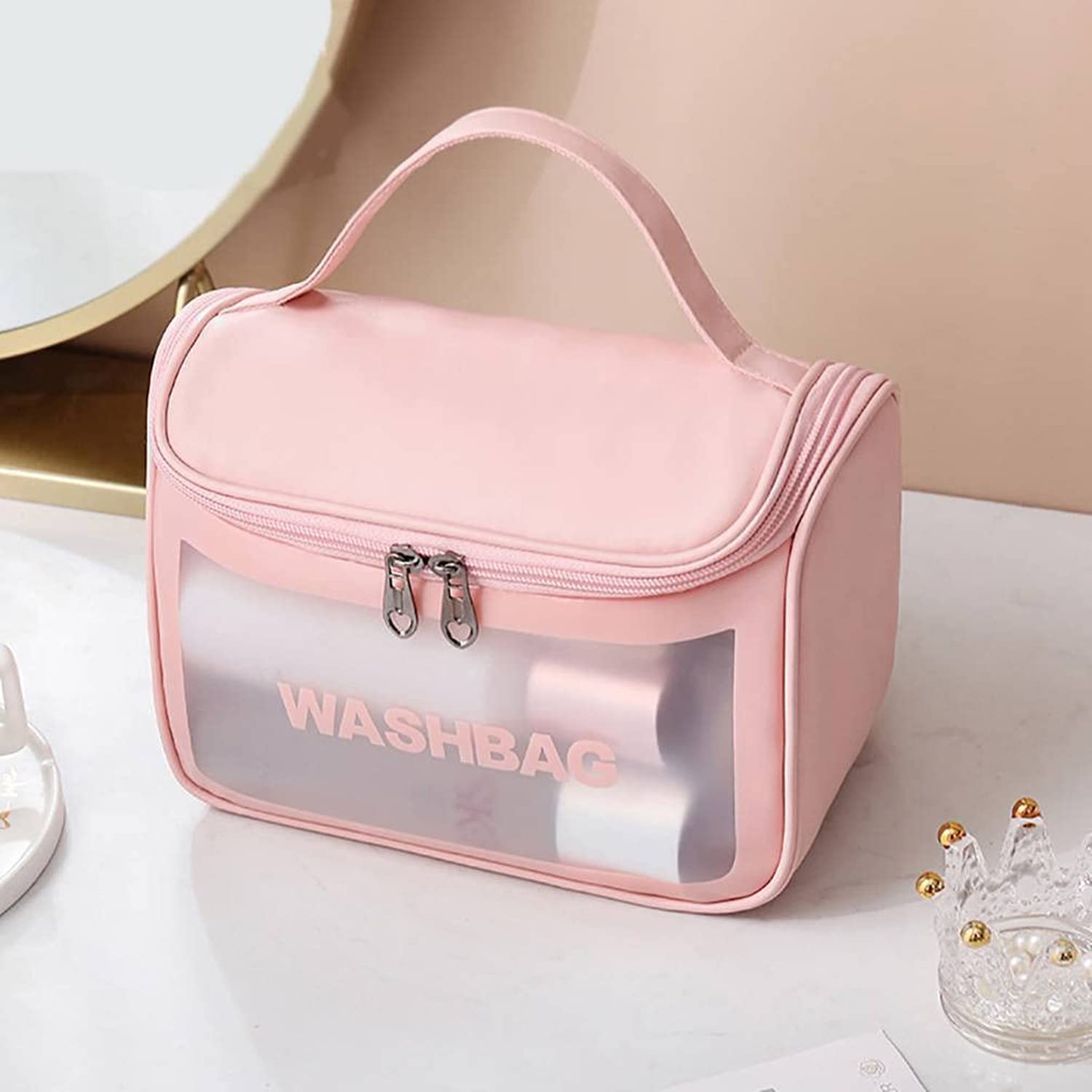Waterproof Pink Cosmetic Bag for Travel & Makeup - 13.5cm Portable Organizer