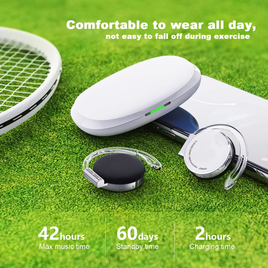 Bluetooth 5.3 On-Ear Headphones Wireless Clip-on Open Ear Headphones with Earhooks - Sports Headset with 4 Mics, Noise Cancelling, Long Battery Life & Charging Case - Perfect for Running, Gym Workouts & Outdoor Activities