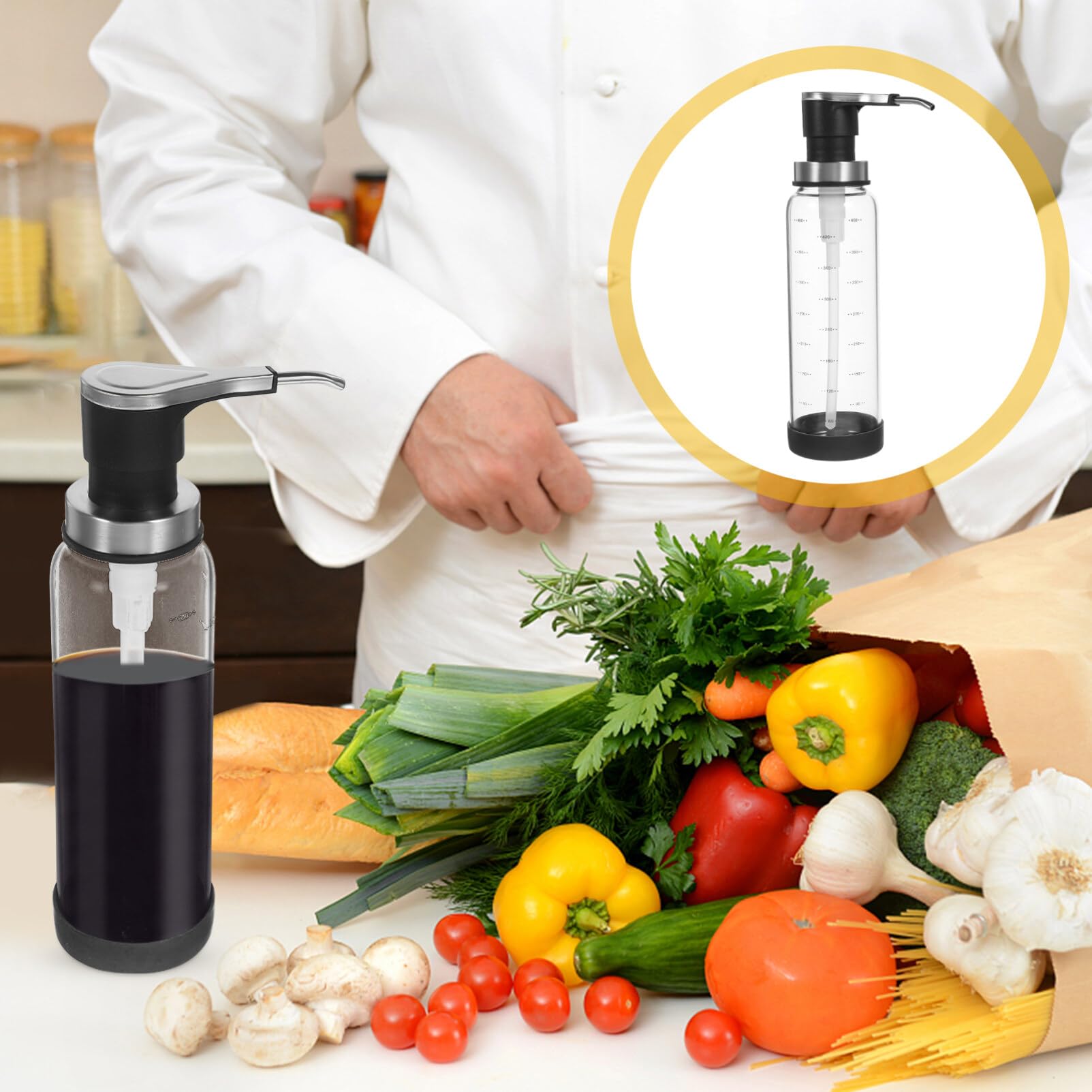 Premium Glass Syrup Dispenser Bottle with Pump Lid - Ideal for Kitchen, Coffee Bar & Cocktail Making - Durable & Leak-Proof for Simple Syrup, Honey, Jam & Oil Dispensing