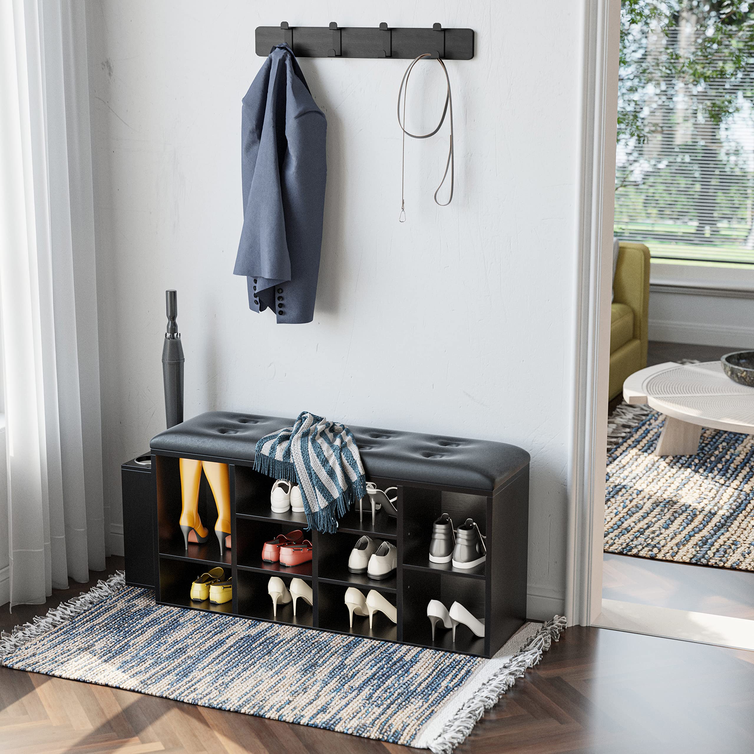 IRONCK 10-Cubby Shoe Storage Bench with Adjustable Shelves - PU Leather Entryway Organizer for Shoes, Hats & Accessories - Perfect for Living Room, Bedroom, Hallway & Mudroom Organization